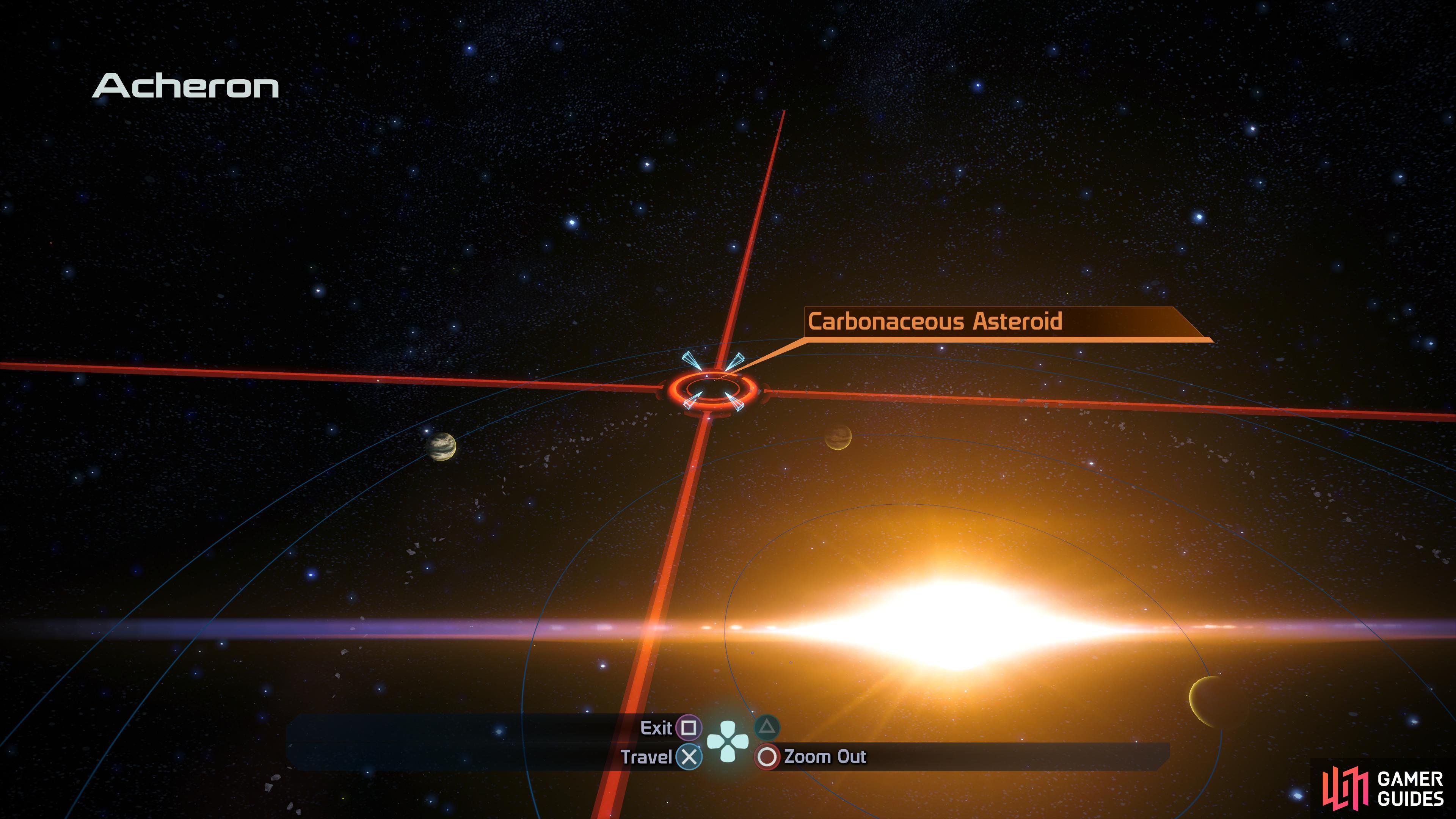 The location of a Carbonaceous Asteroid in the Acheron system.