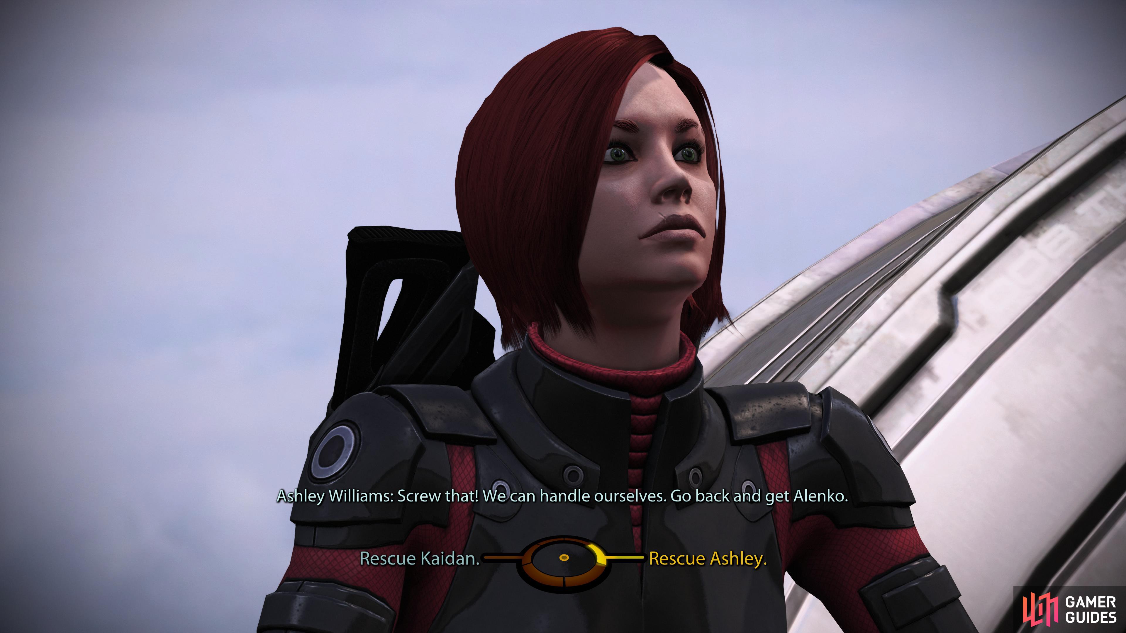 When you approach the AA Tower, you’ll get more bad news, forcing you to choose between rescuing Kaiden or Ashley.