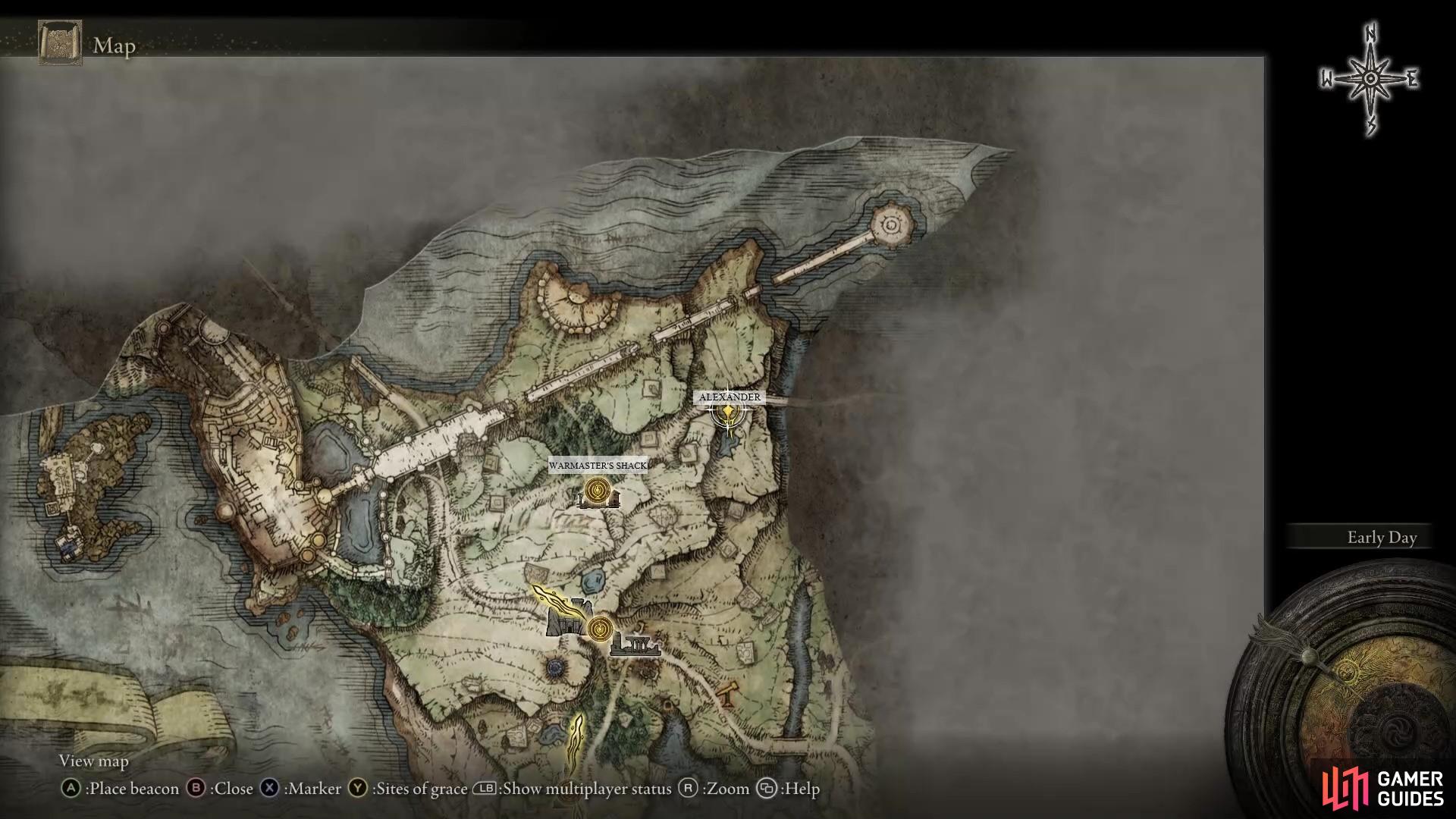 Alexander the Iron Fist can be initially found east of Warmaster’s Shack.