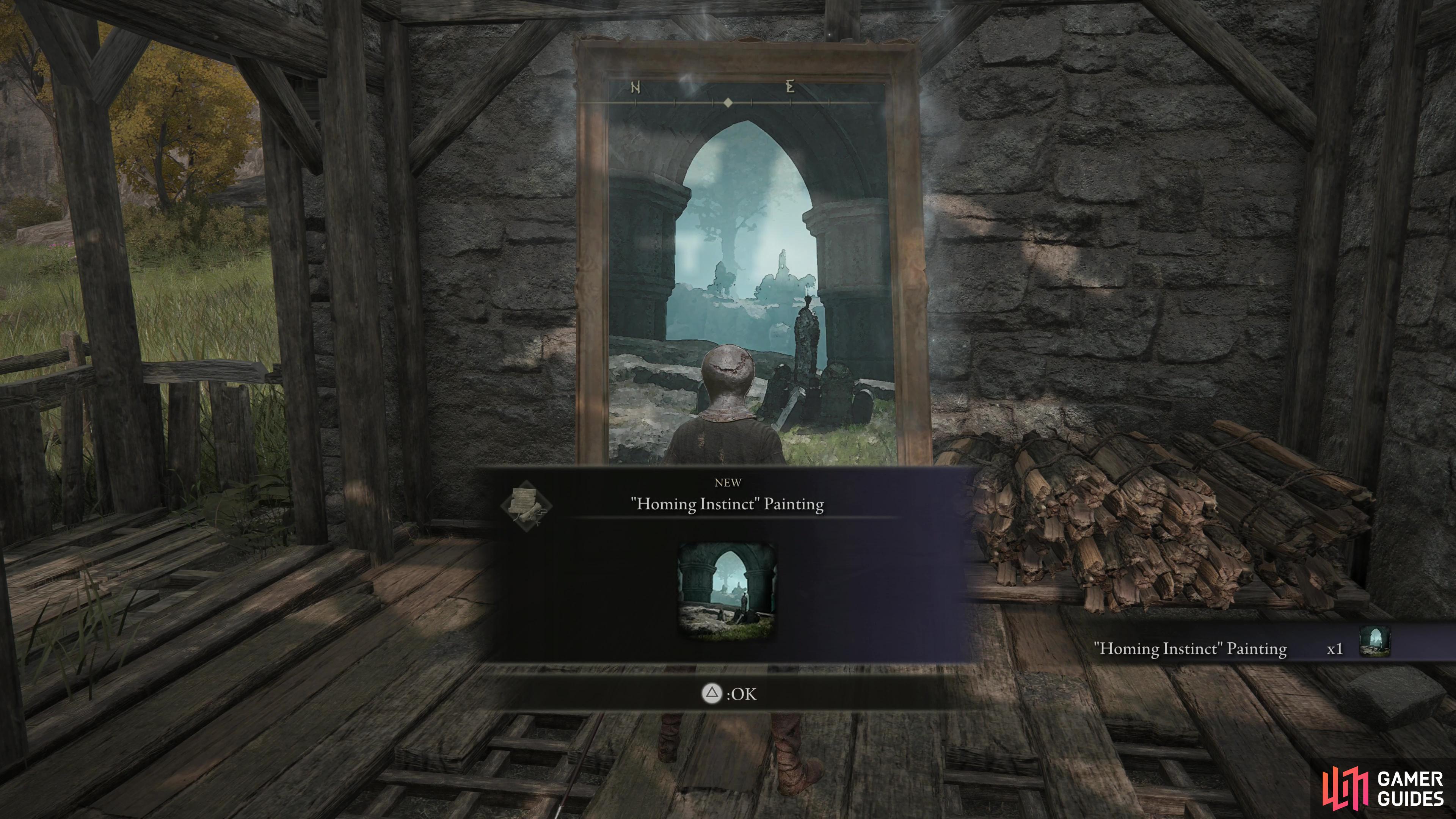 Search a painting in the Artist’s Shack to acquire the Homing Instinct Painting.