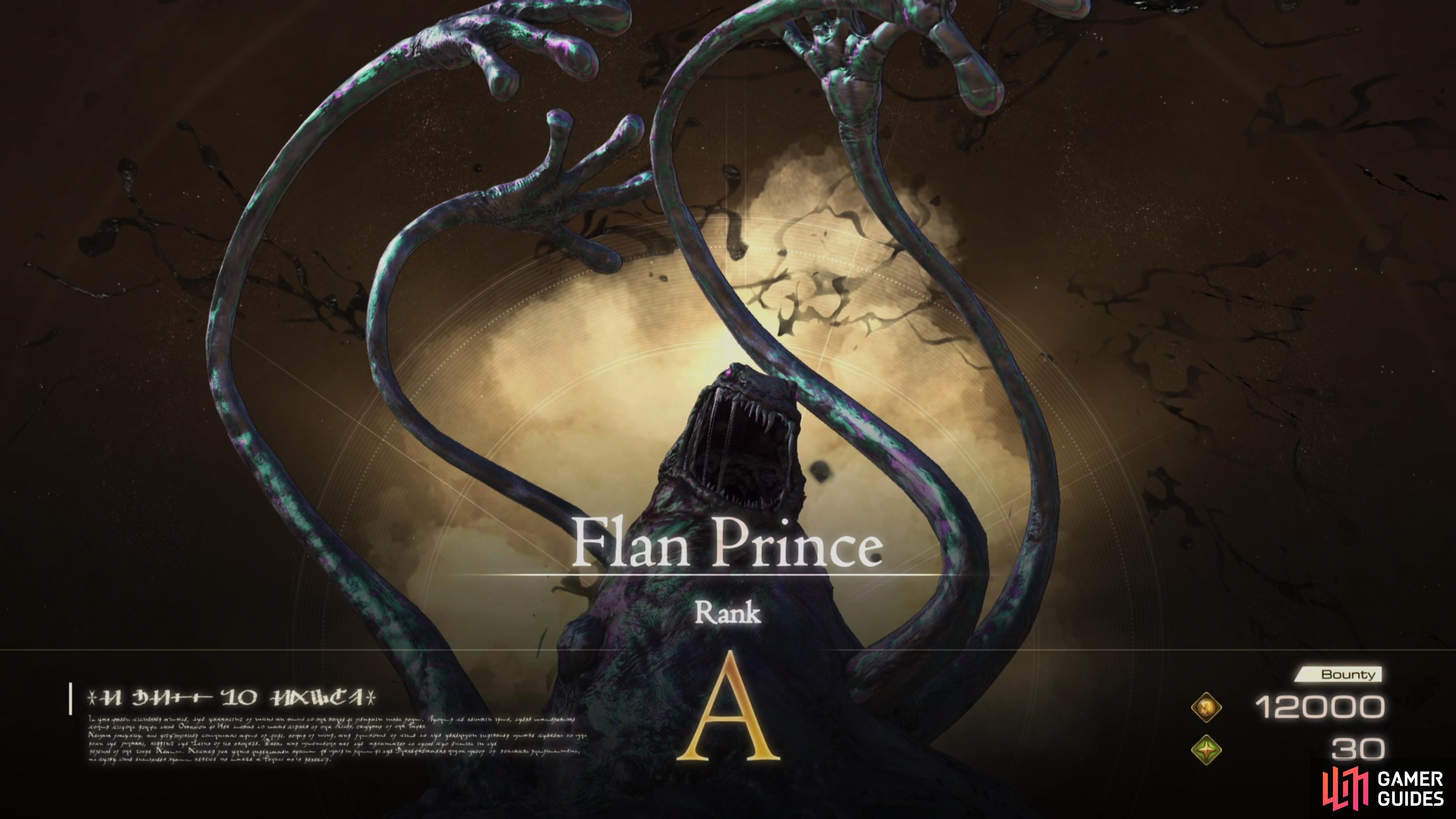 Muddy Murder, Flan Prince is an A Rank Hunt in Final Fantasy 16.