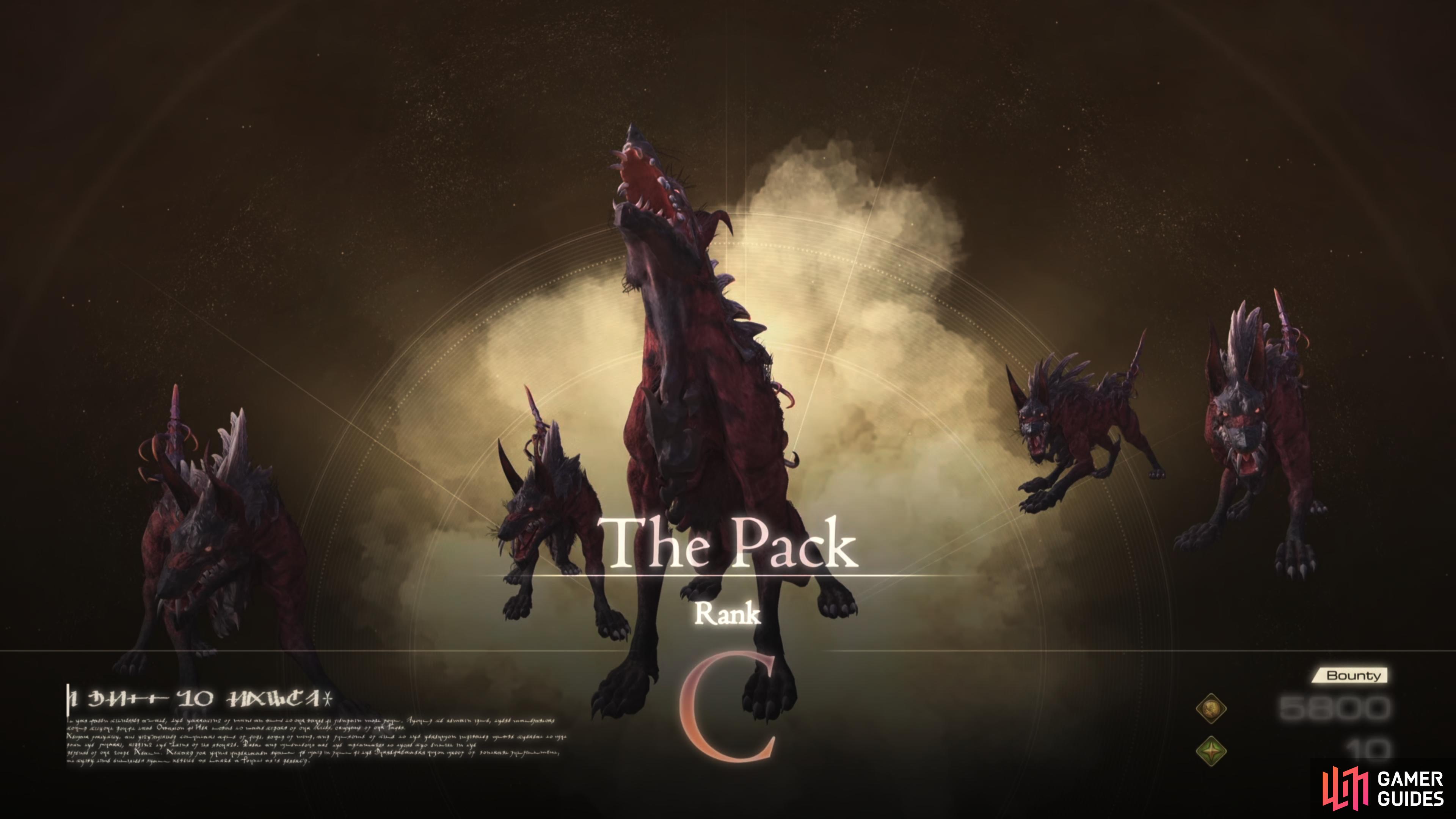 The Pack is a Rank C hunt in Final Fantasy XVI that is a collective of 5 !Wolves