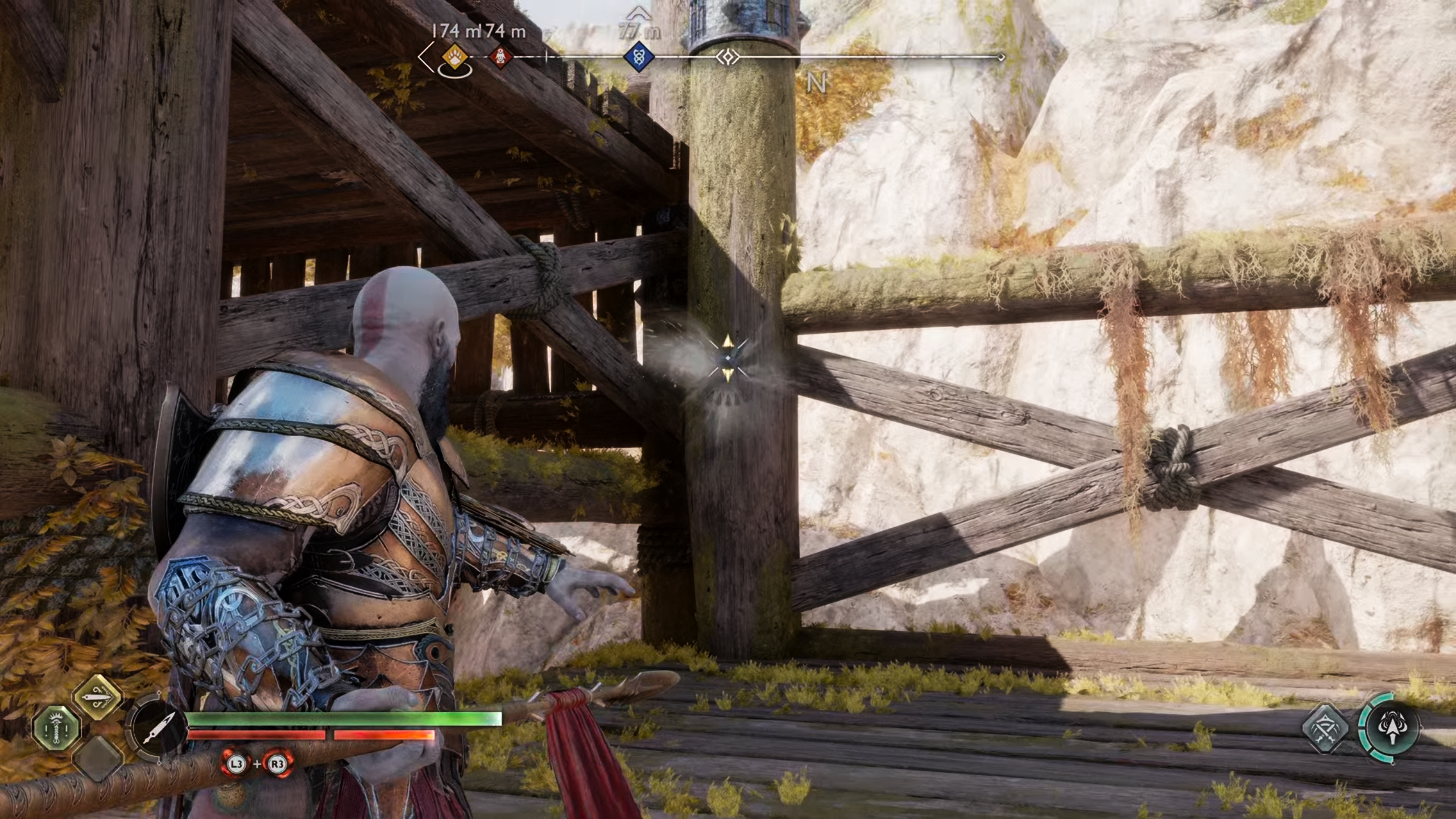 Throw a Draupnir Spear into this point and then use it to climb up.