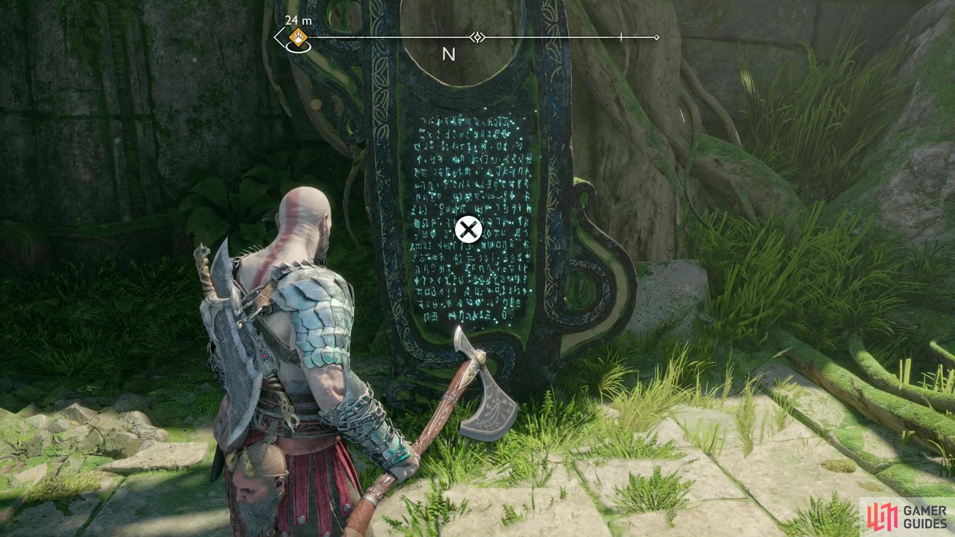 The Lore Marker - Living Masterpiece can be found just to the right of Brok’s shop.