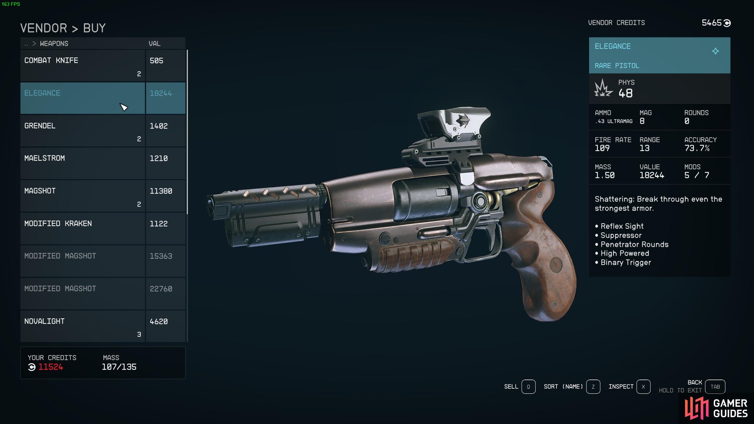 The Elegance is a solid pistol for damaging armored opponents or use while stealthed. It’s arguably one of the best unique weapons in the early game of Starfield.