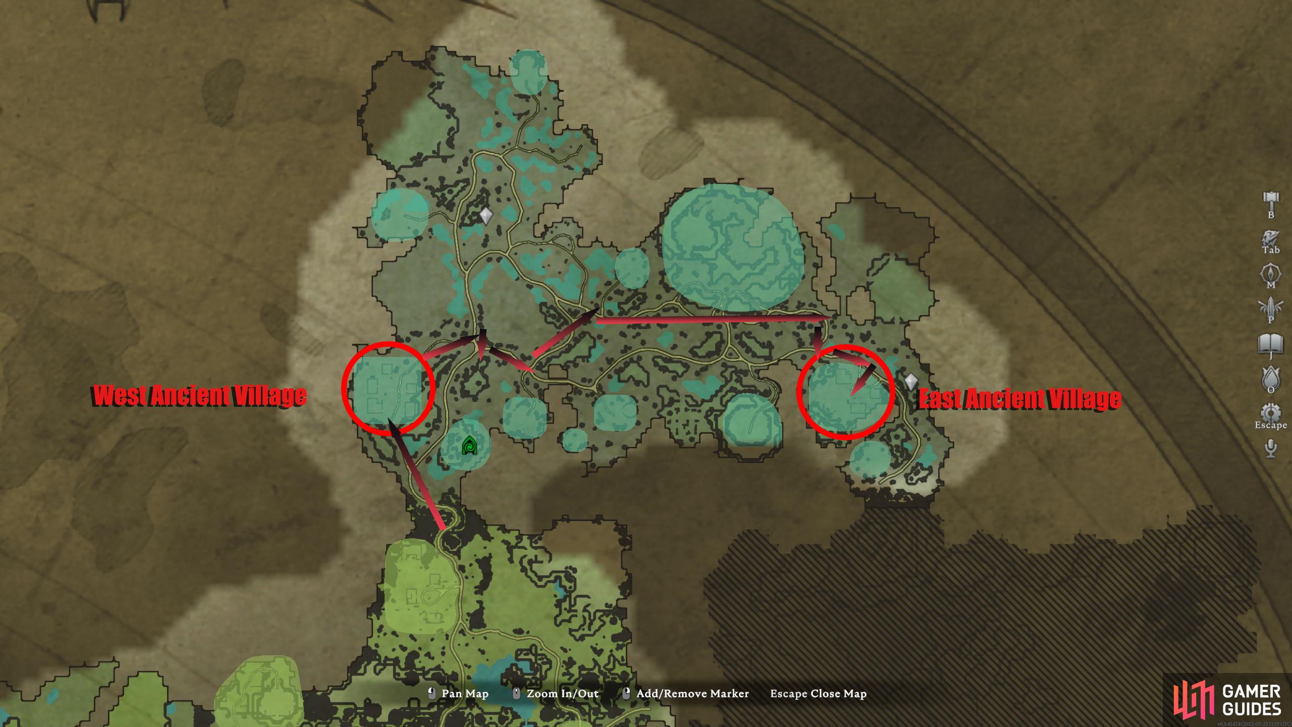 As you can see, there is one village either side of the Cursed Forest.