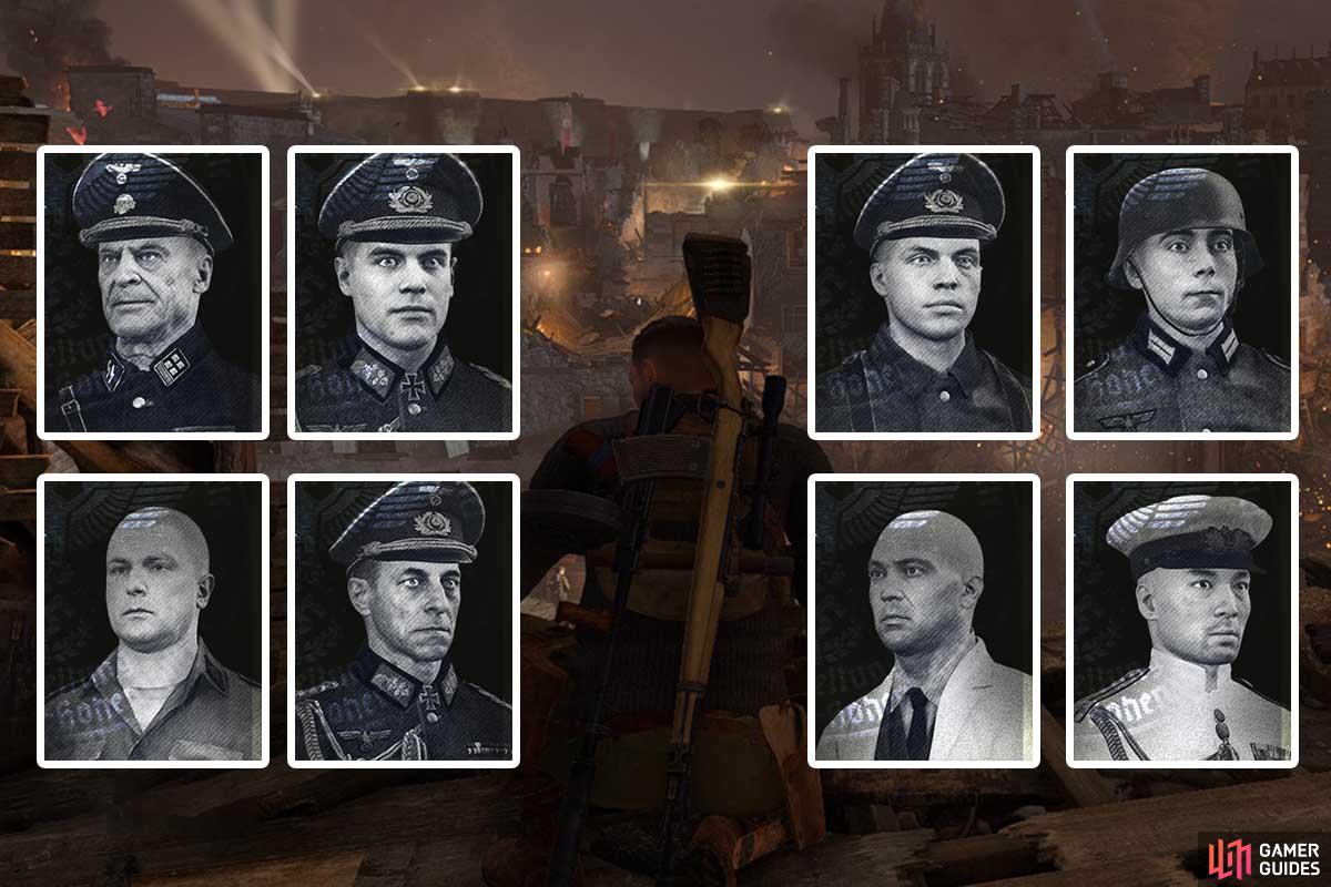 A rogue’s gallery of the eight major Kill List targets in Sniper Elite 5.