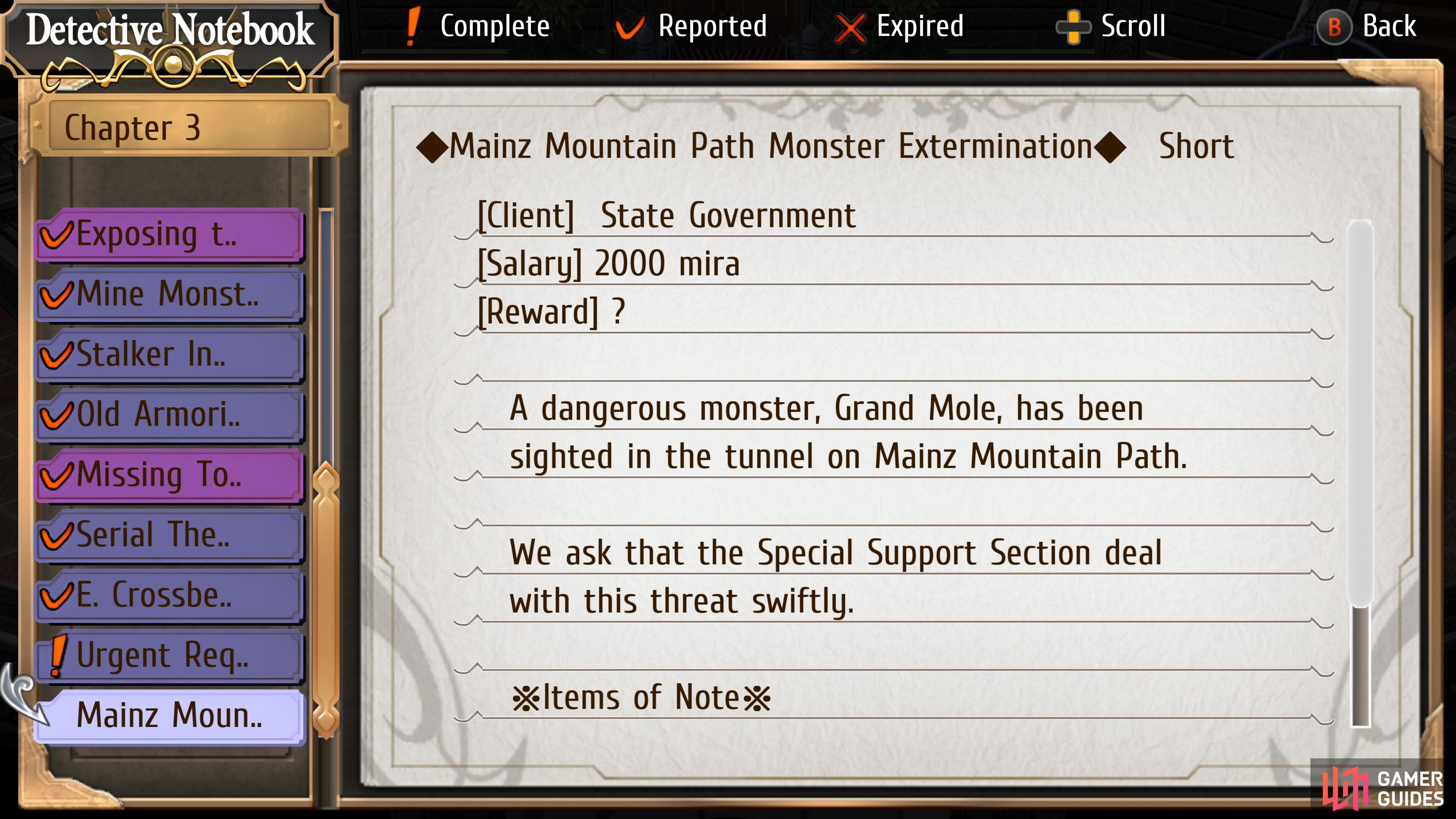 Mainz Mountain Path Monster Extermination is a Request on Chapter 3 Day 4.