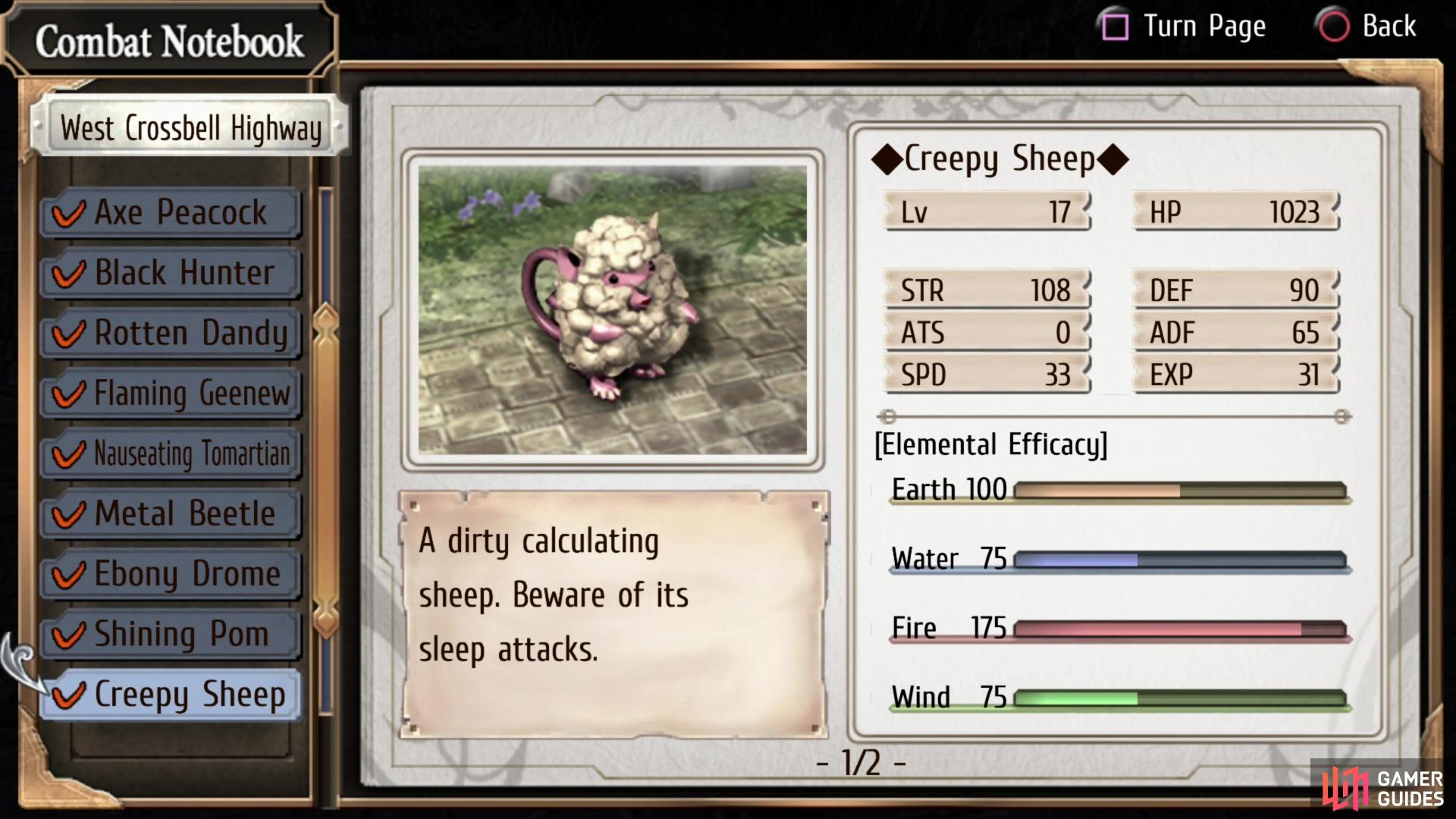 The bestiary entry for the Creepy Sheep.