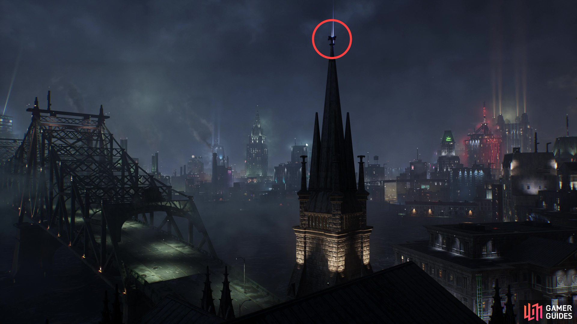 The spire of the Bay Street Church hides another Batarang.
