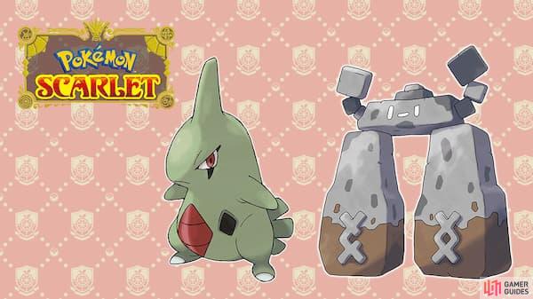 Stonjourner and Larvitar (and its evolutions) will be exclusive to Pokémon Scarlet. (Credit: The Pokémon Company.) 