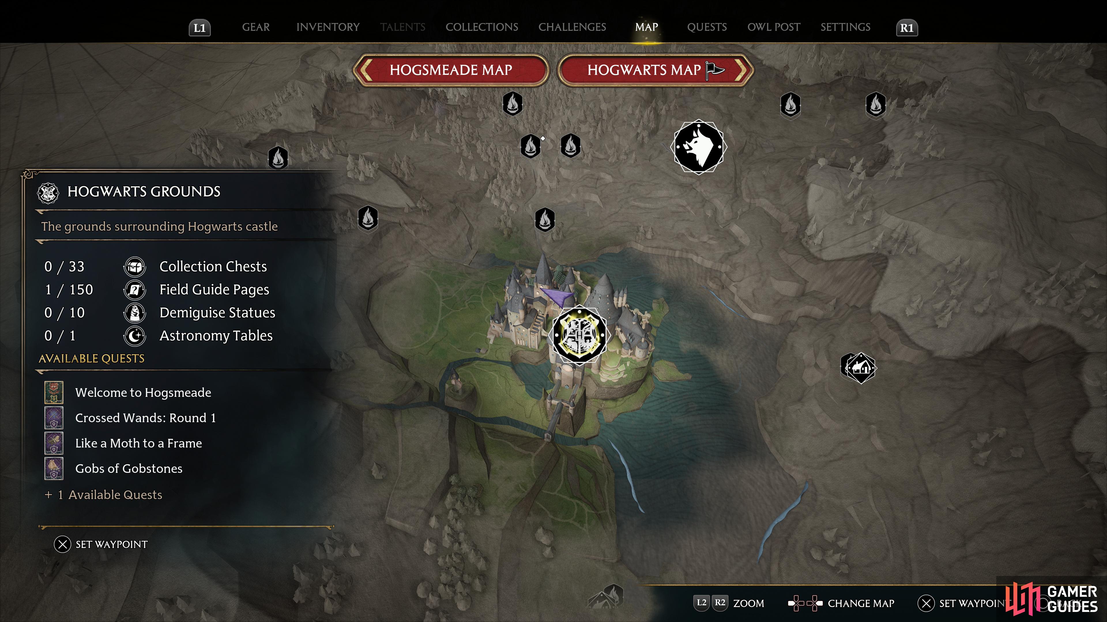 Checking the various points of interest on the World Map will reveal available quests.