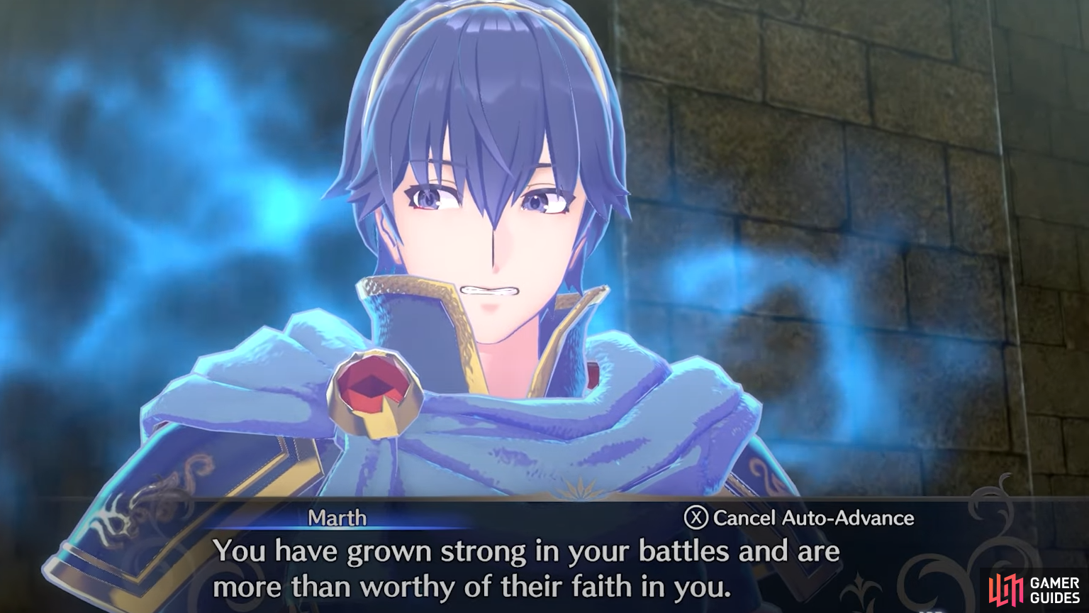 Marth at the start of his Paralogue, The Hero King.