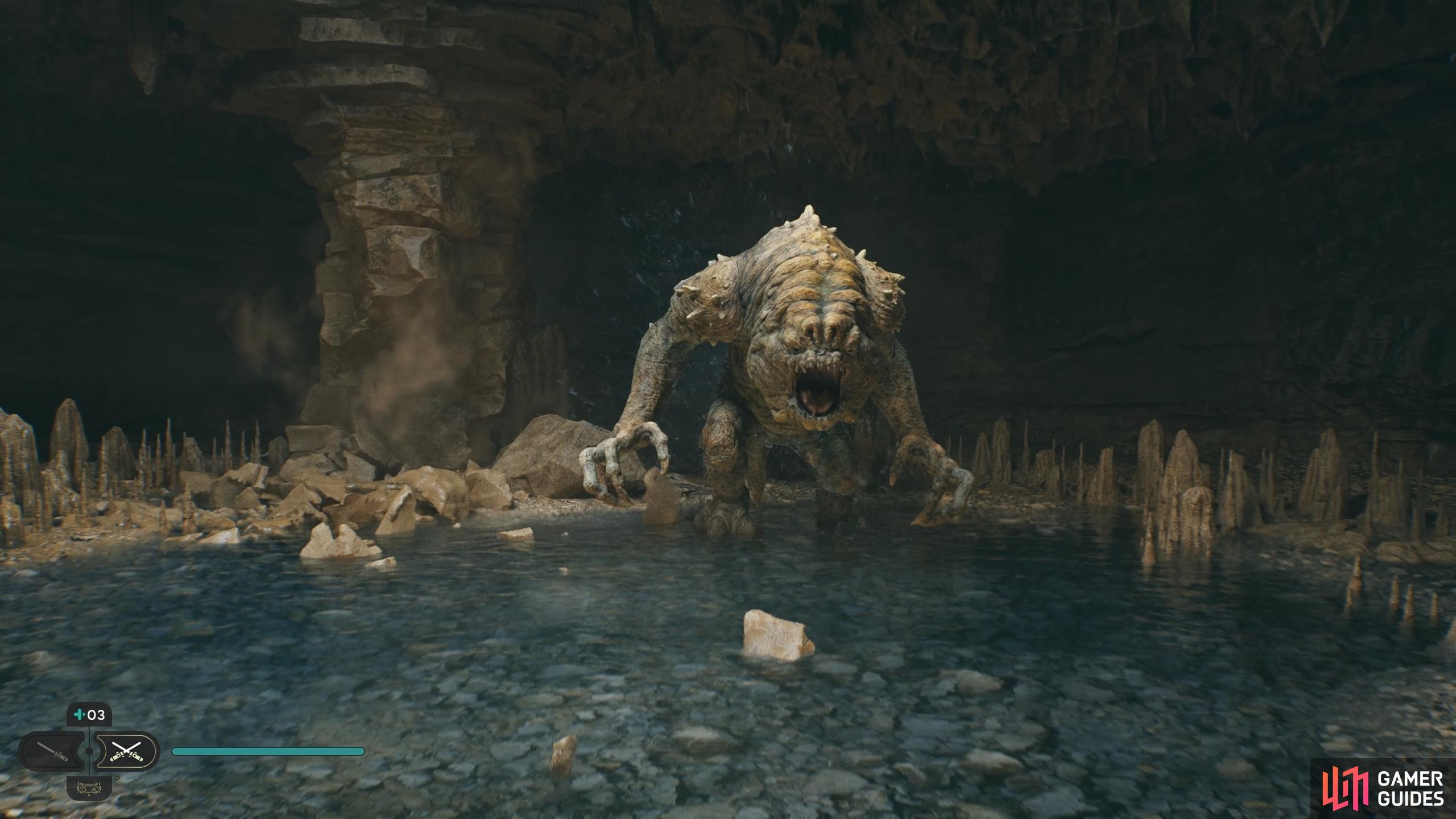 The Legendary Rancor in the mines of Koboh, Jedi Survivor.