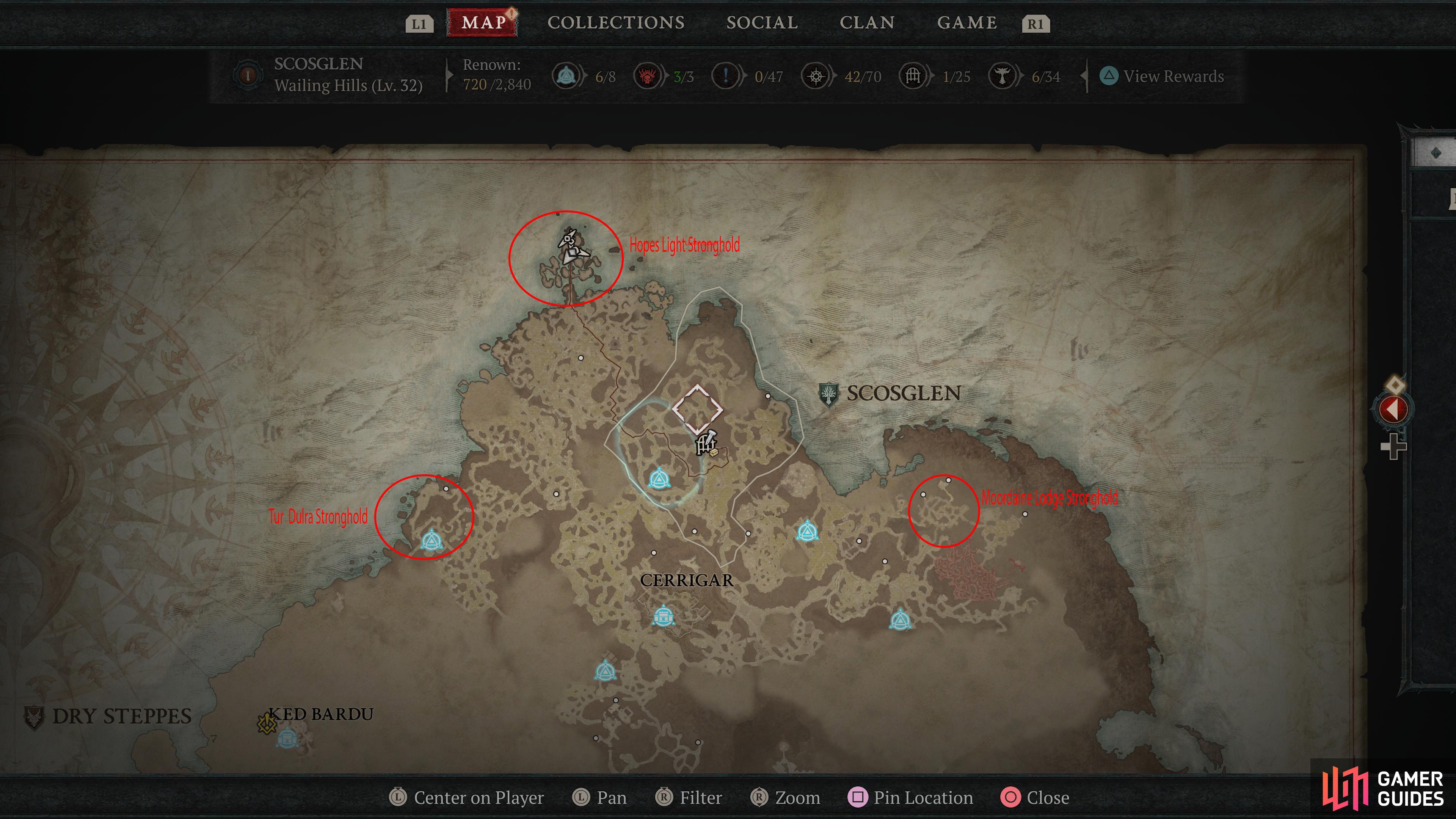 You can find the strongholds in these three locations. 