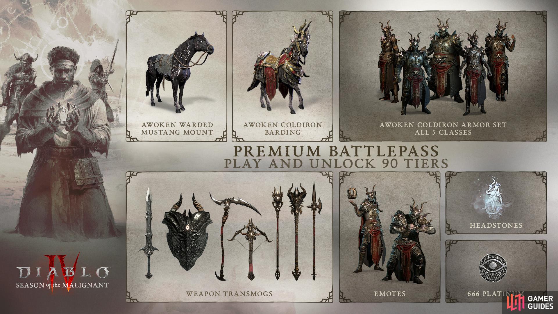 Here are the rewards you can expect from the Diablo 4 Season 1 Battle Pass and the Items you can unlock. Image via Blizzard Entertainment.