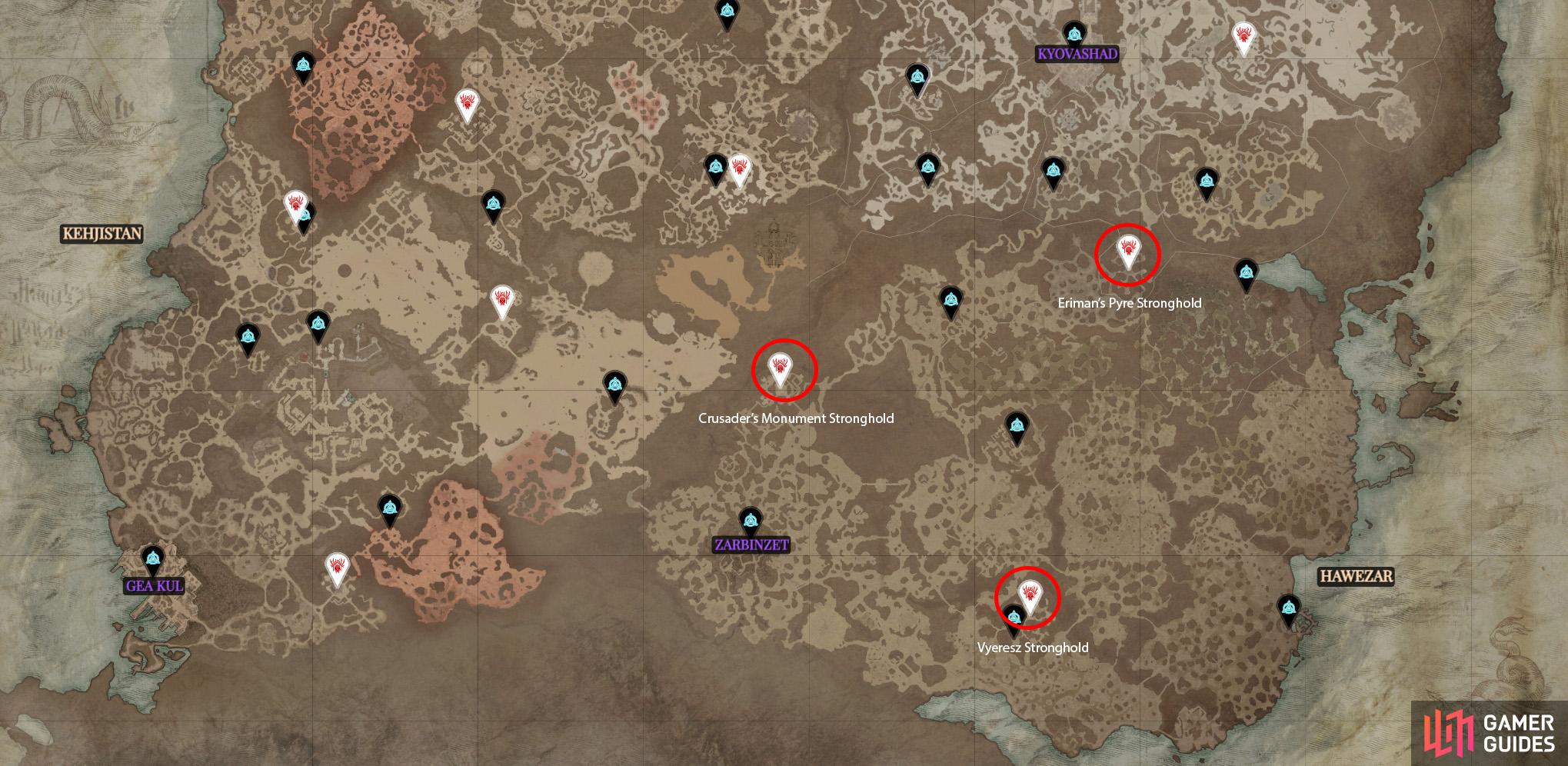 You can find the strongholds in these three locations.