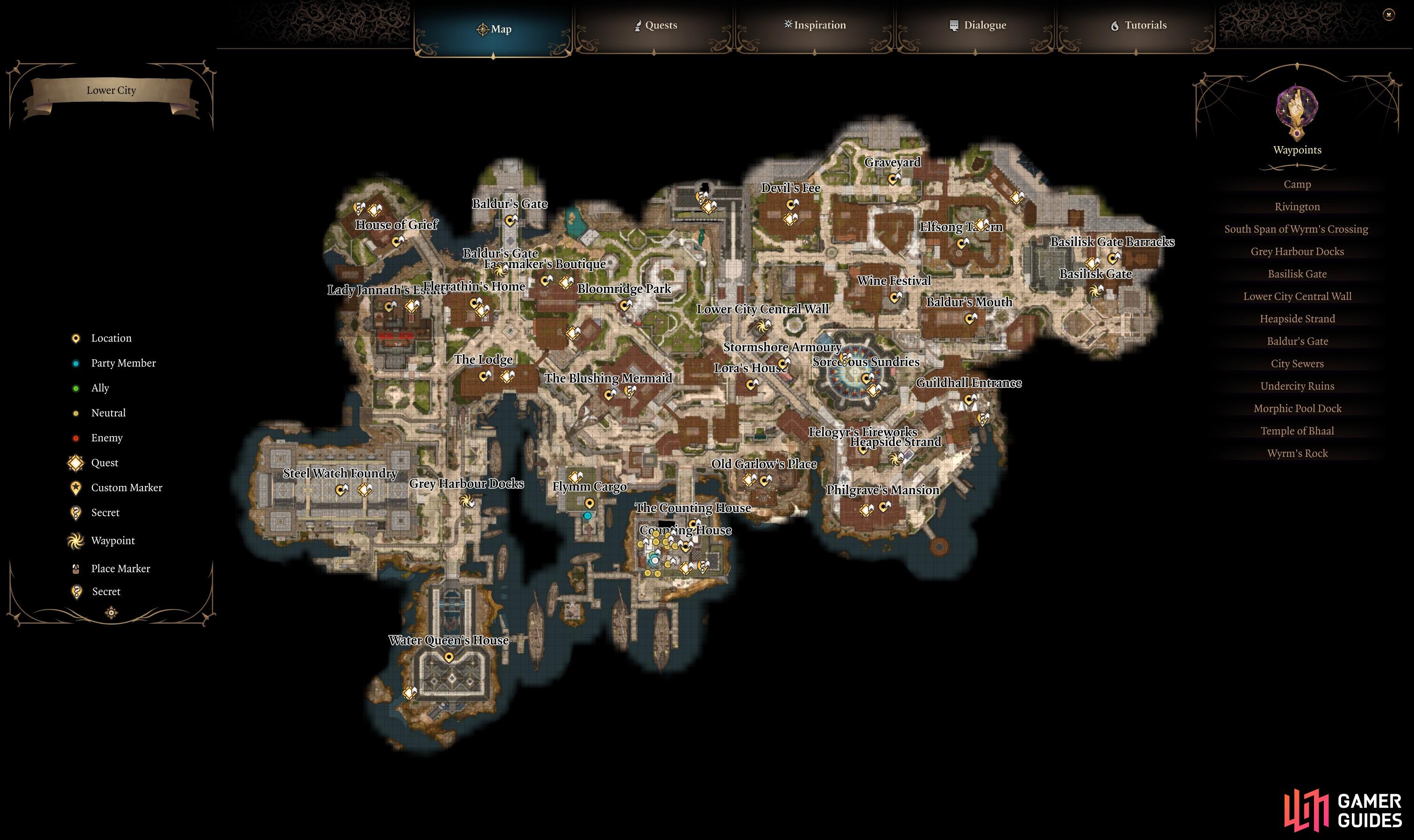 A Map of the Lower City in Baldur’s Gate 3