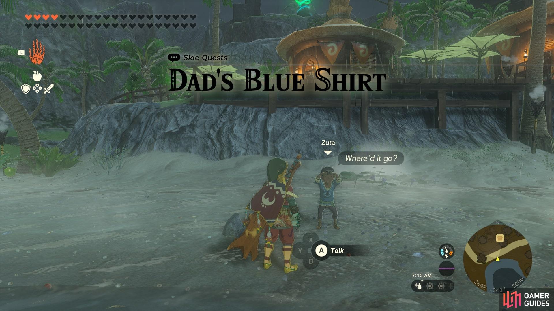 Speak with Zuta to start Dad’s Blue Shirt.