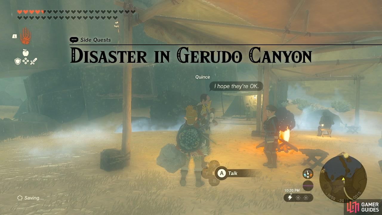 Speak with Quince to start Disaster in Gerudo Canyon.