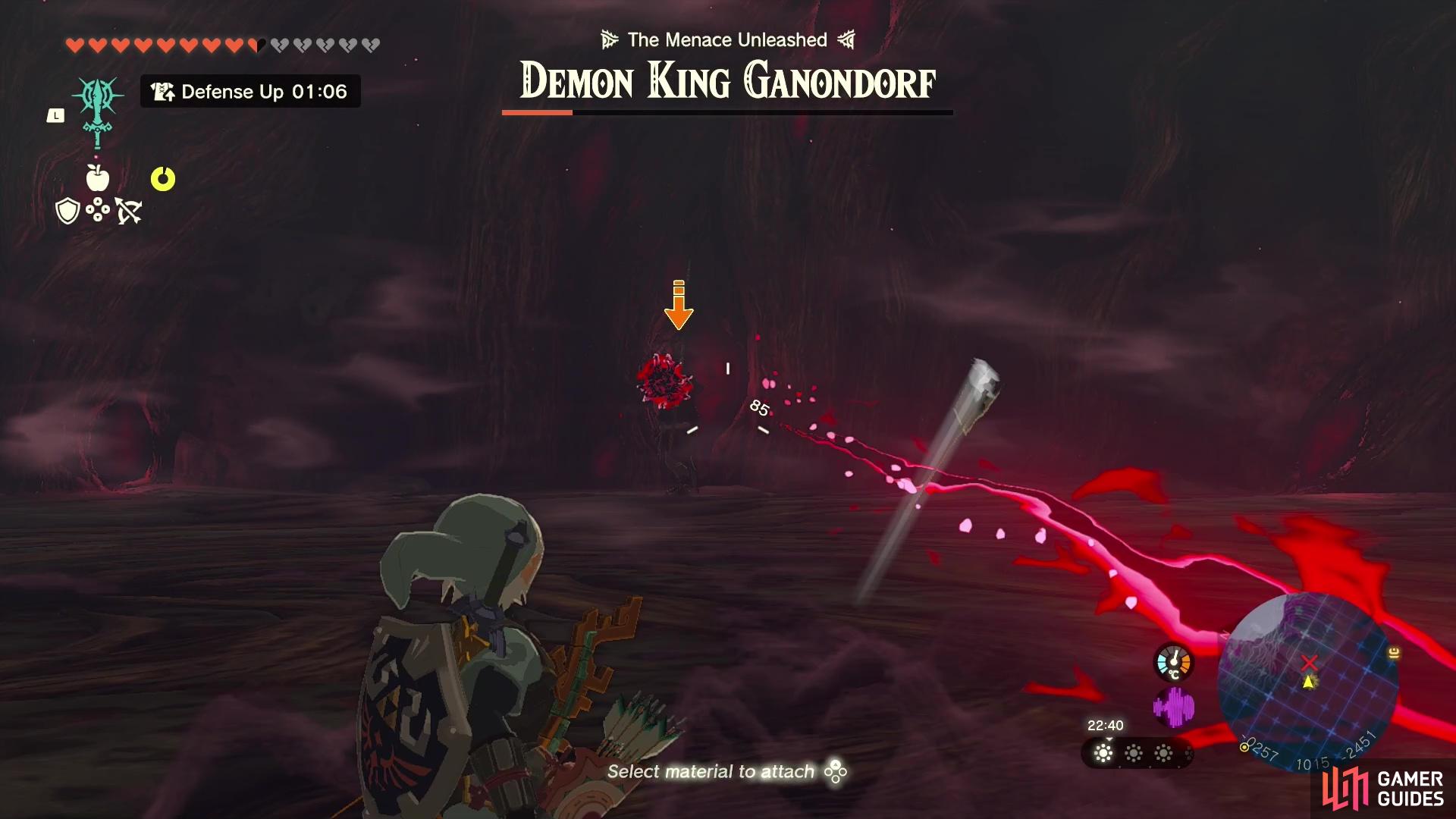 Ganondorf’s bow attacks will permanently remove your hearts for the duration of the fight…icky!