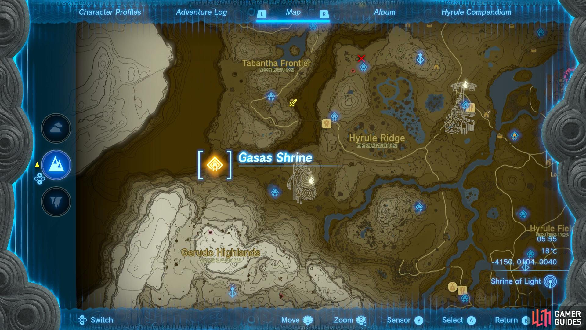 Head to this location on the map to find the Gasas Shrine entrance.