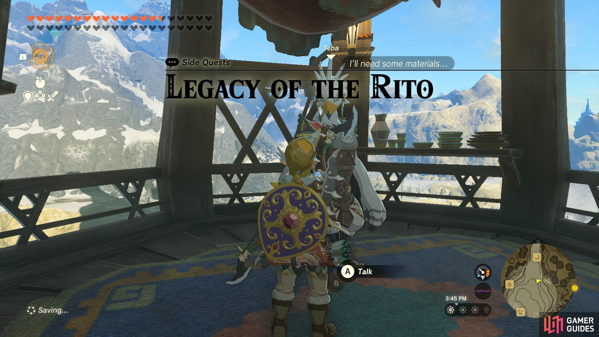 Speak with Teba to start Legacy of The Rito.