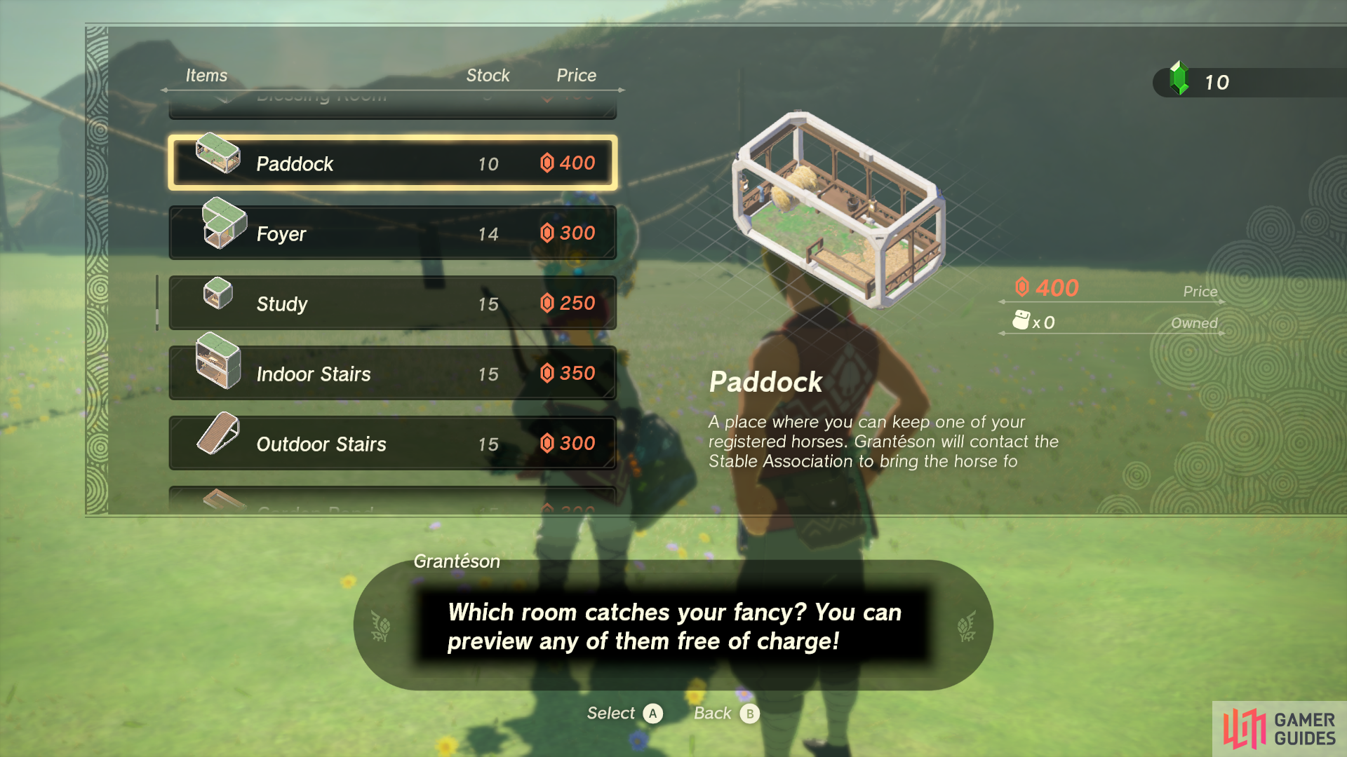 Buying rooms for Link’s house in Tears of The Kingdom.