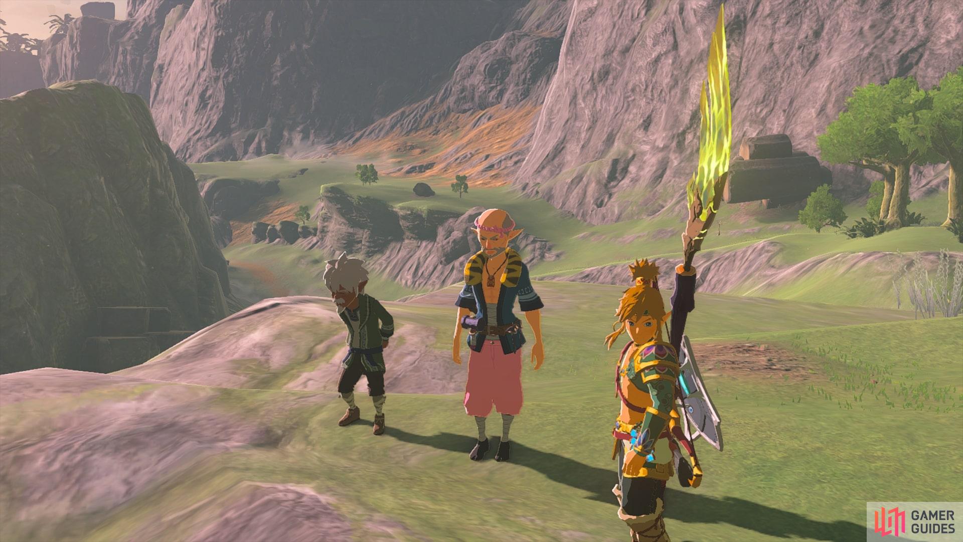 Rozel and Bolson telling Link about Lurelin Village.