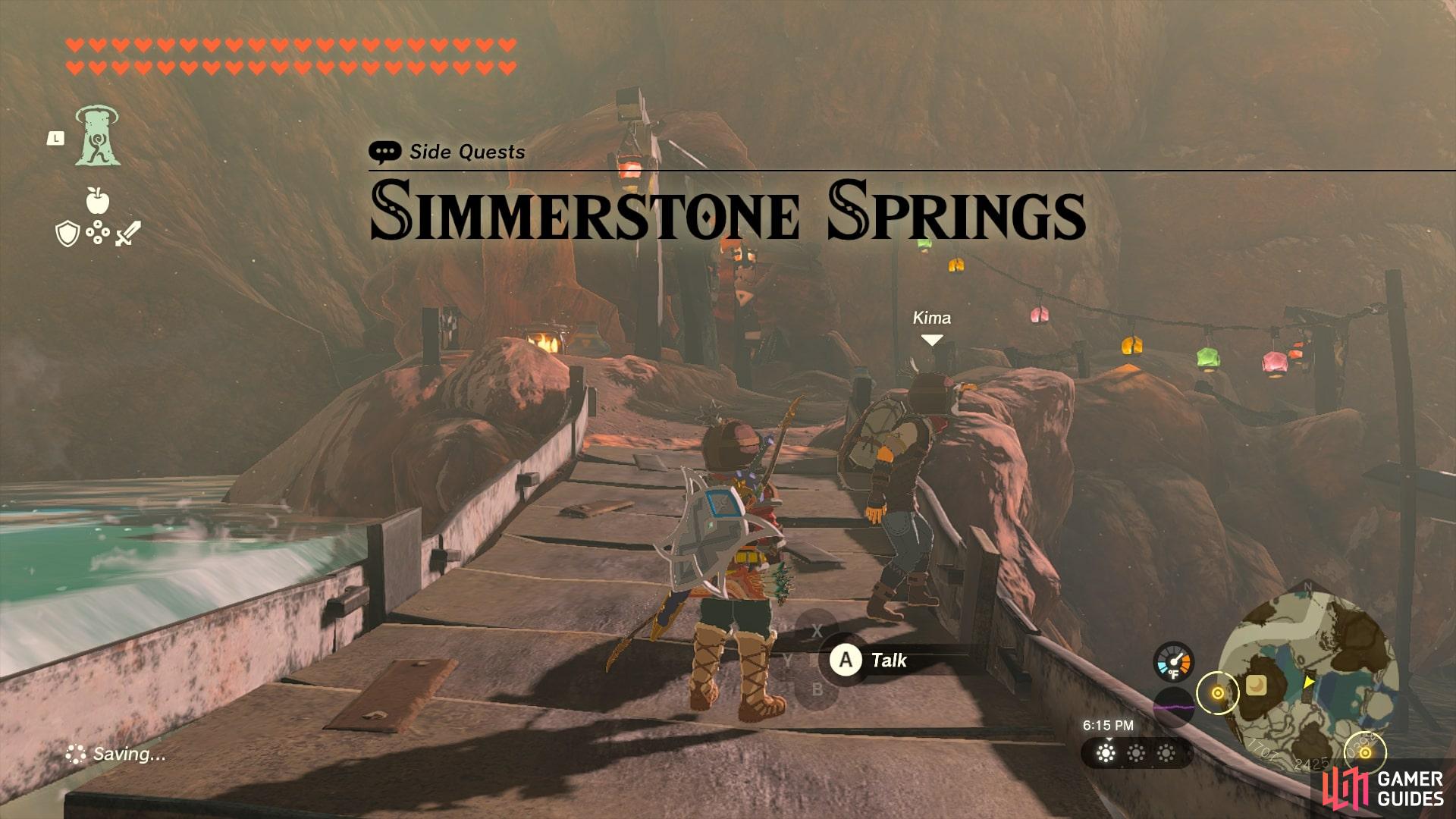 Speak with Kima to start the Simmerstone Springs side quest.