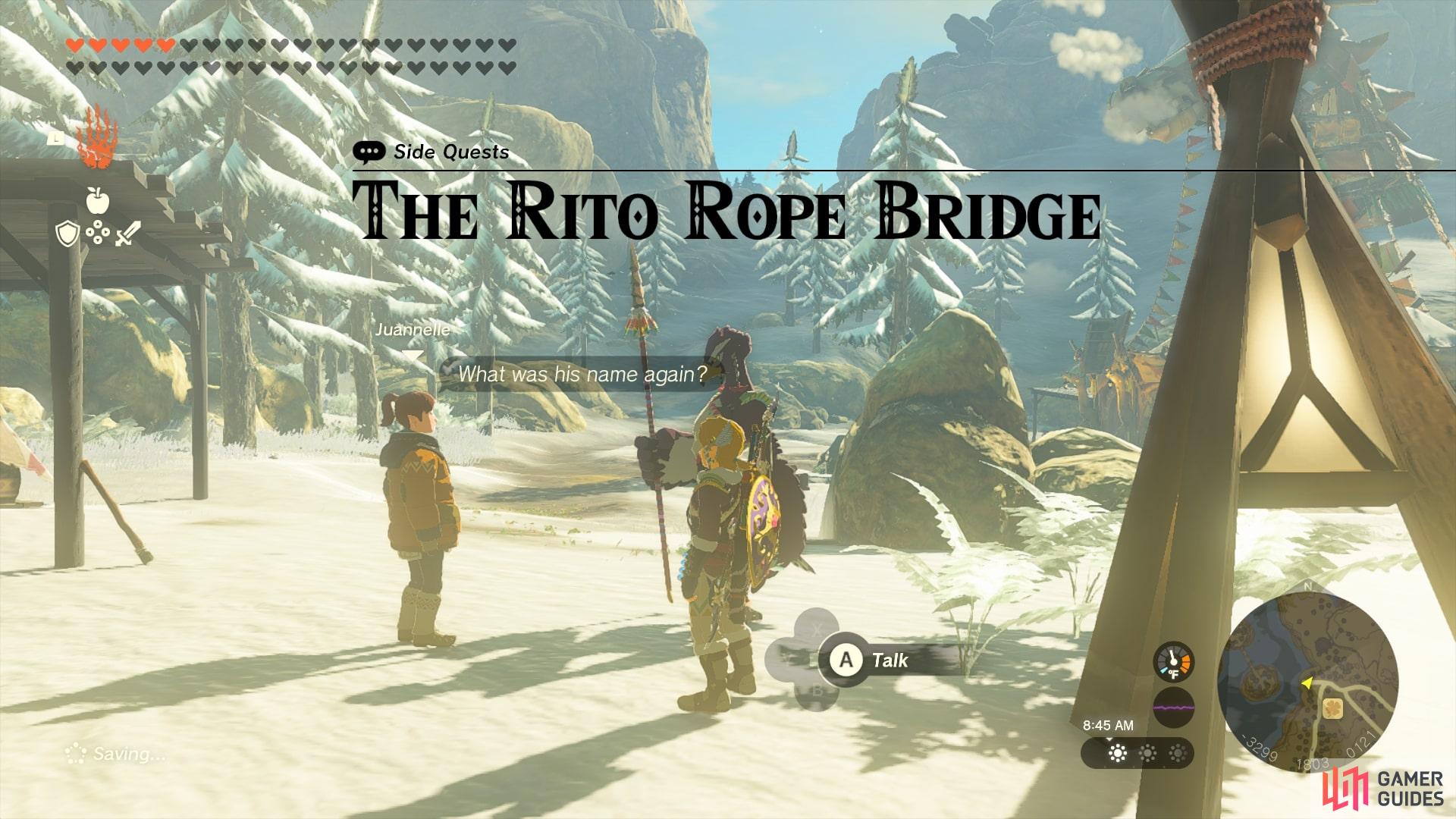 Speak with Juannelle and Gesane to start The Rito Rope Bridge.