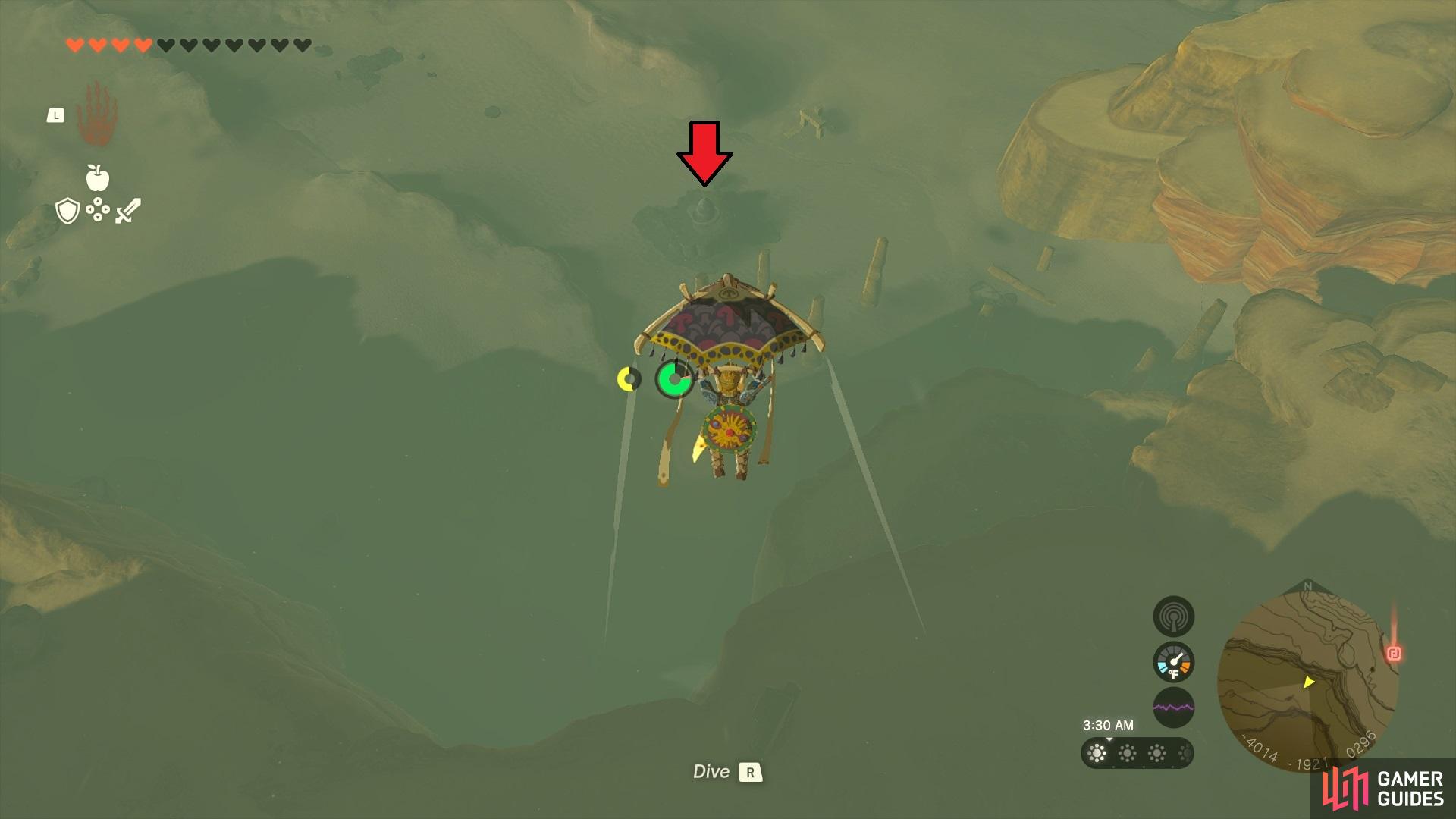 It’s easiest to get to the shrine by gliding down from higher up.