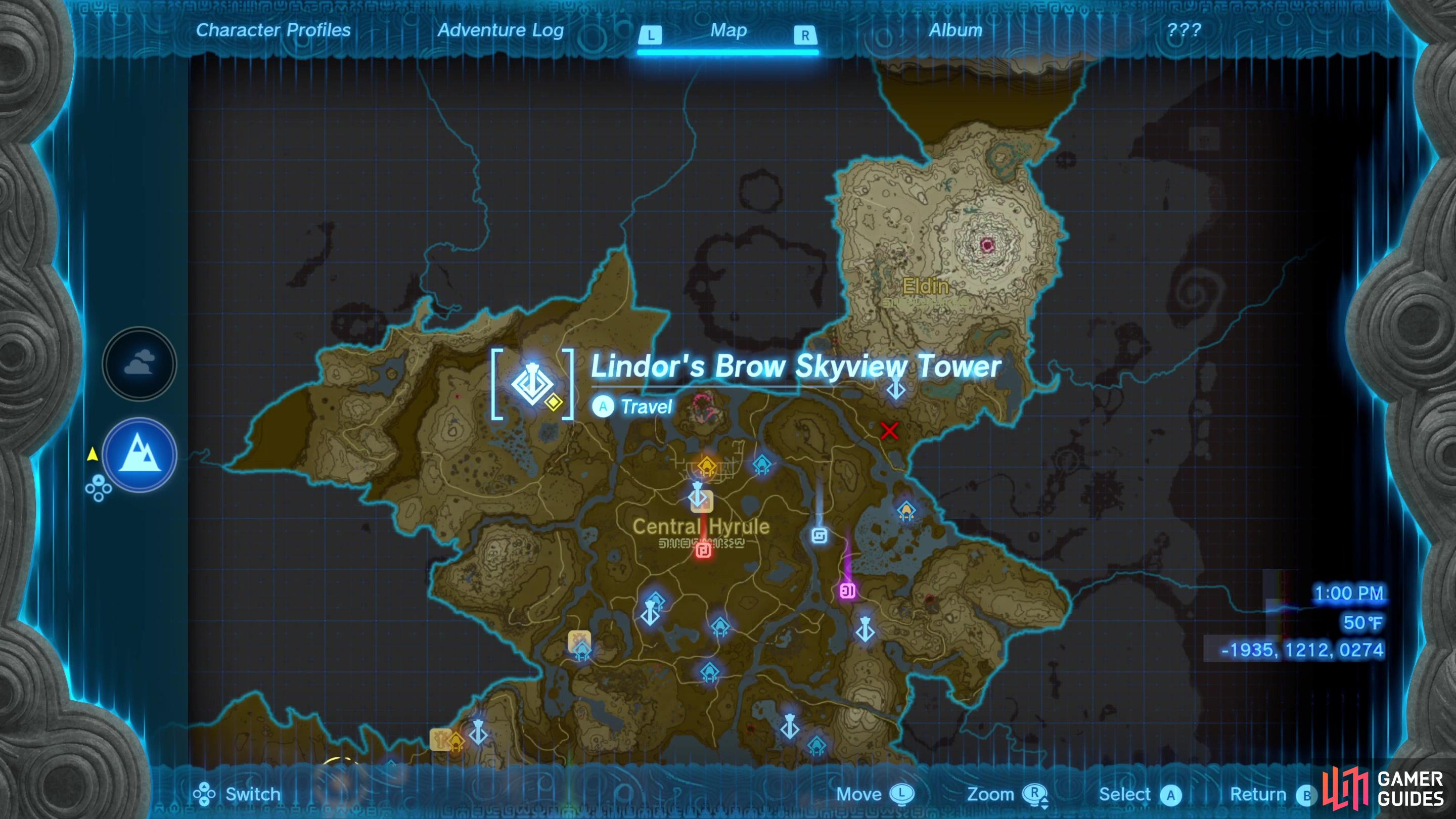 You can find Lindor’s Brow Skyview Tower northwest of Lookout Landing.