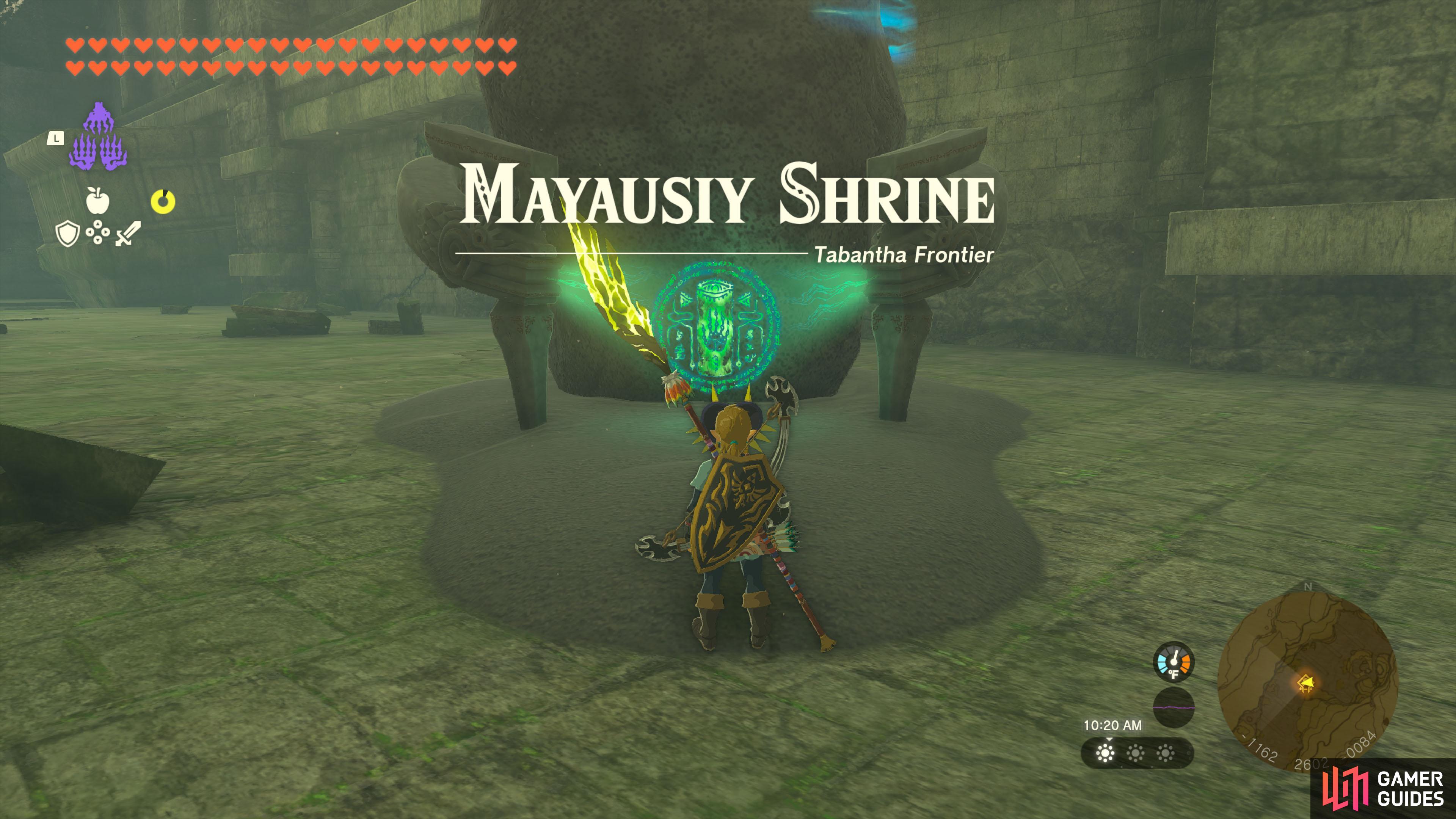 The !Mayausiy Shrine entrance in !Tabantha Frontier.