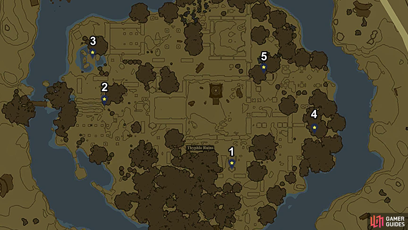 Diagram of all the locations you must visit at Thyphlo Ruins.