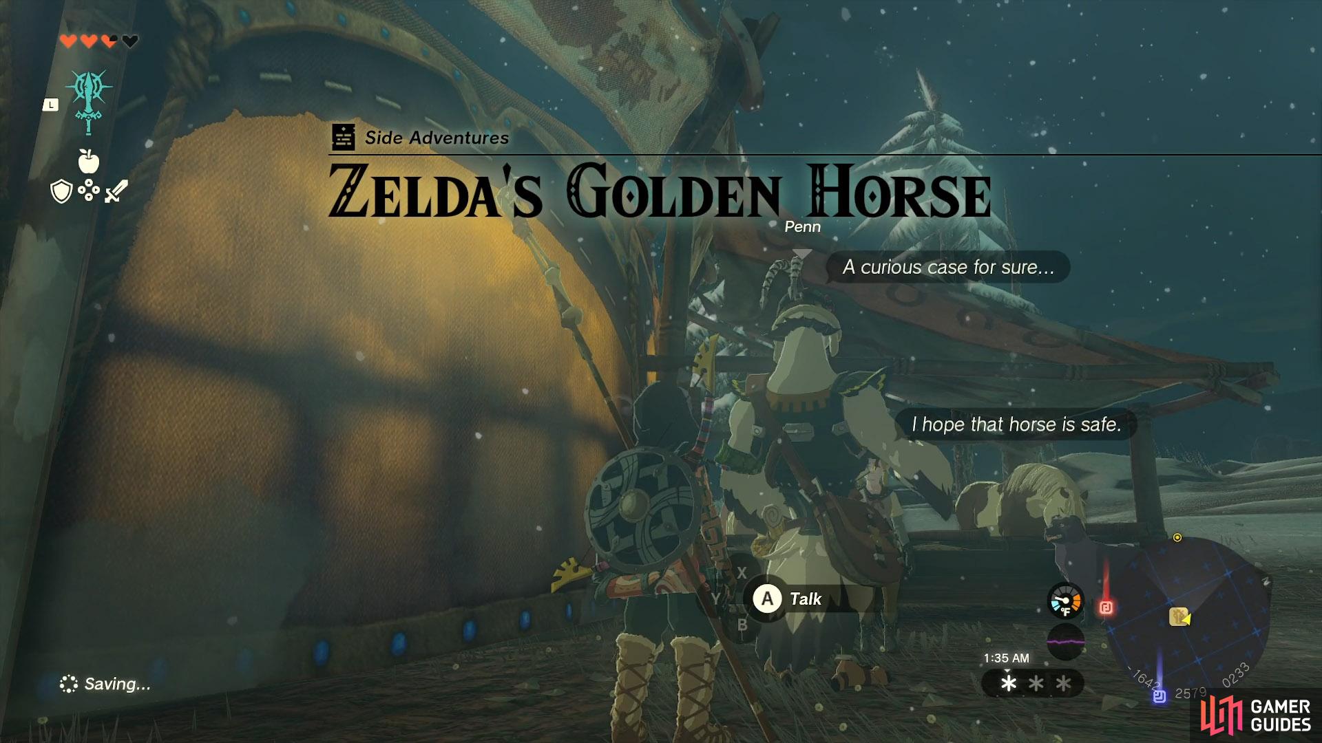 Getting the !Zelda’s Golden Horse side adventure from !Snowfield Stable