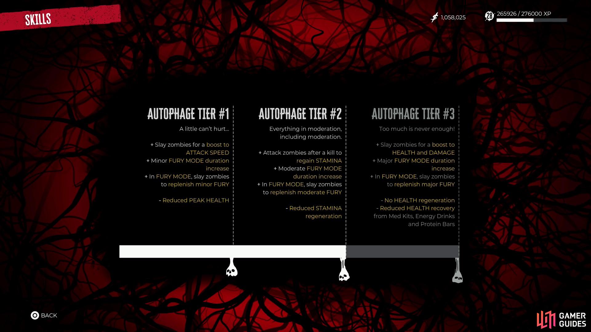 For each Autophage Skill Card equipped your Autophage Tier will increase, giving you various boons and penalties.