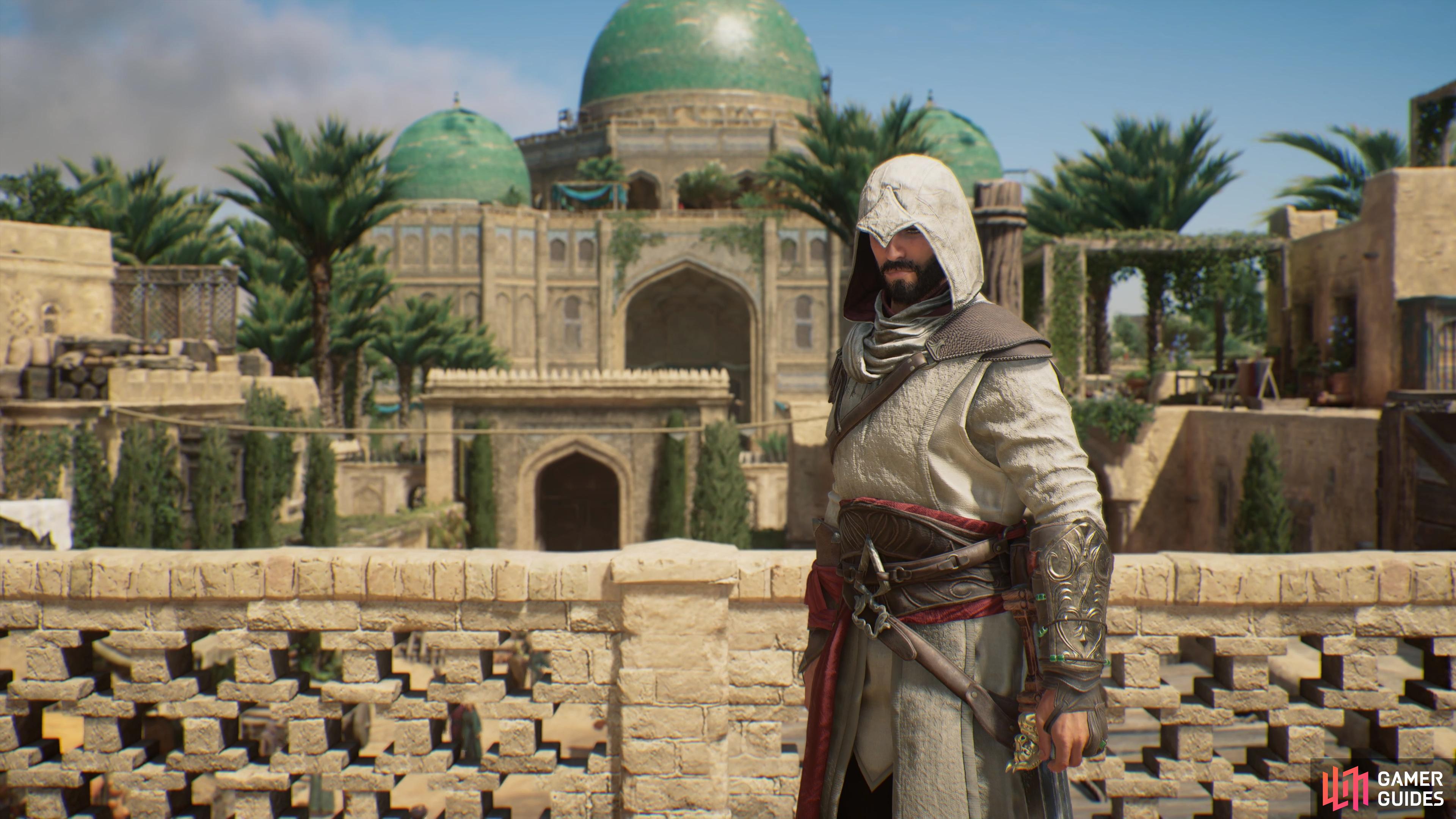 Basim outside the Palace of the Green Dome in Assassin’s Creed Mirage.
