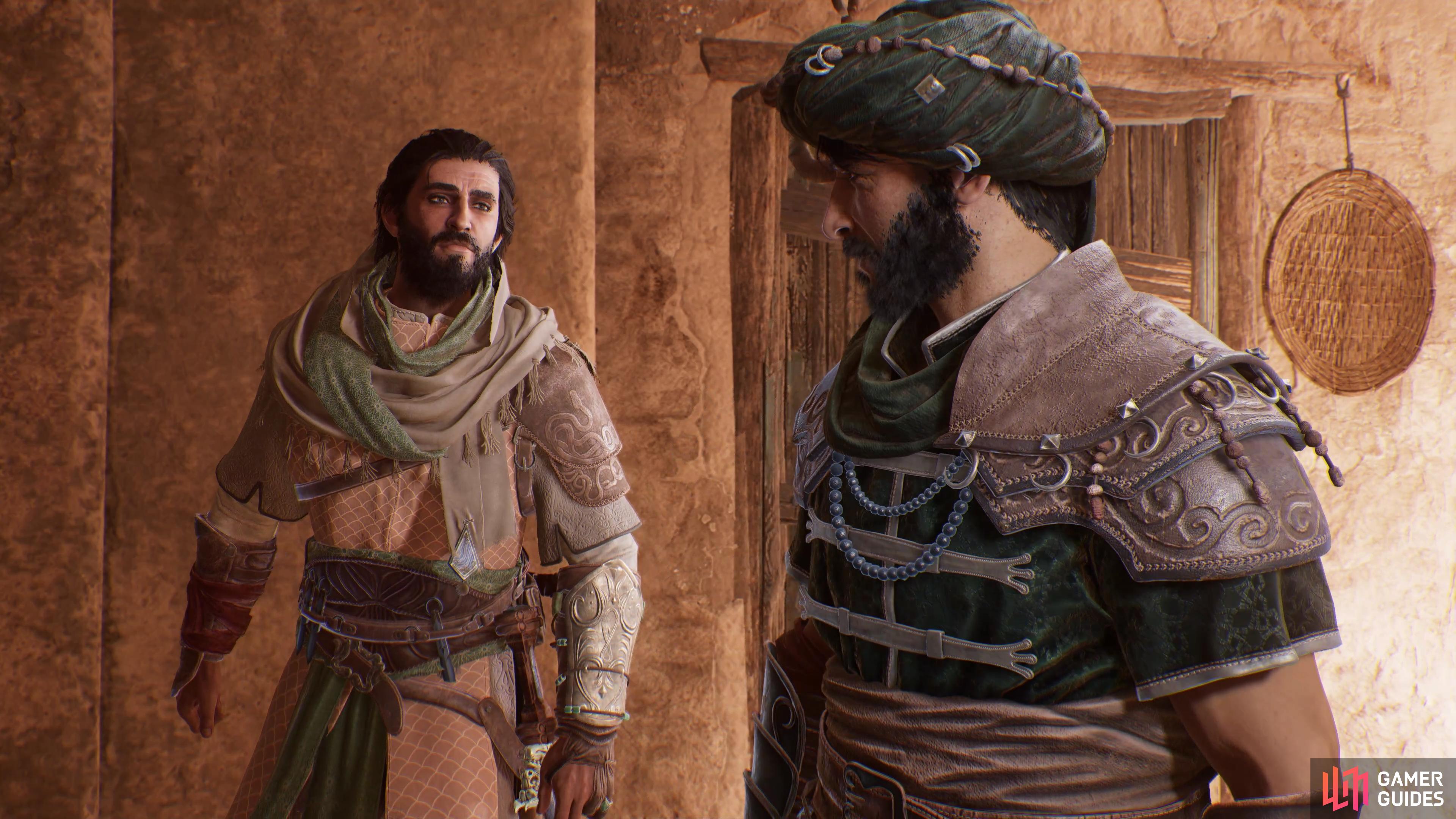 Dogan bin Arslan investigation, Assassin’s Creed Mirage. Pictured: Basim and Ali.