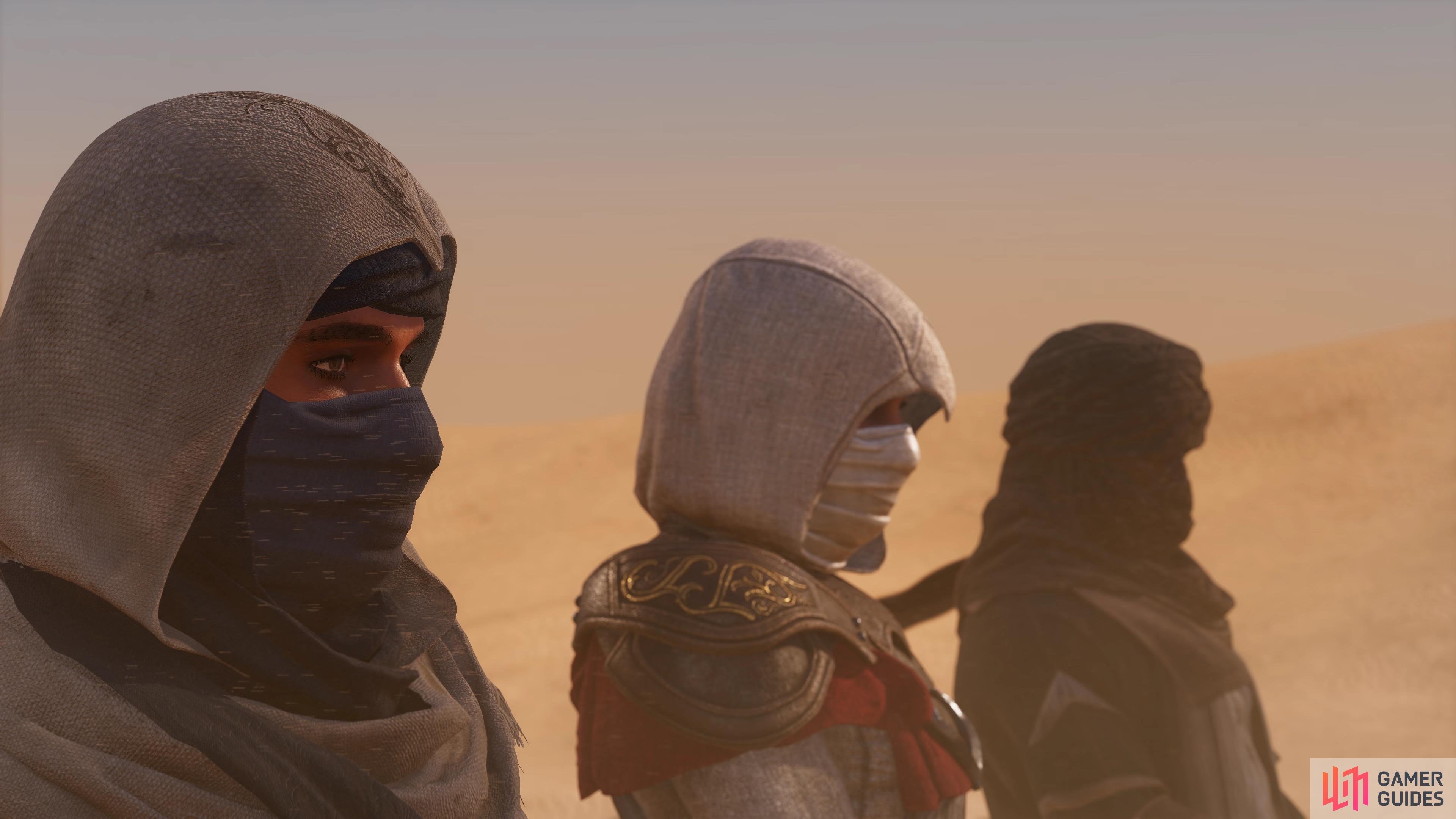 Notoriety in Assassin’s Creed Mirage. Pictured: Basim, Roshan, and Fuladh.