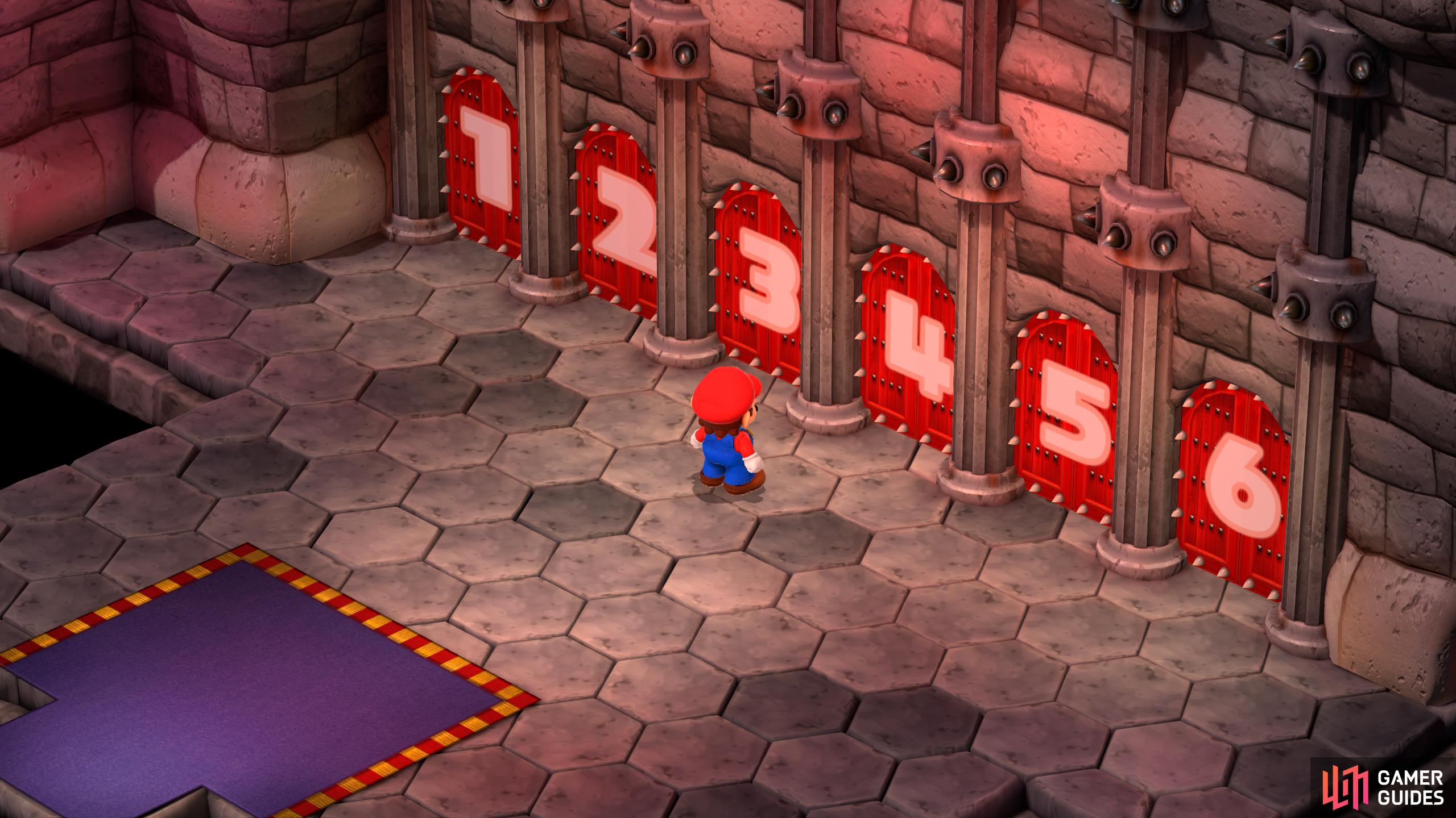 In Bowser’s Keep, there are six doors, all with puzzles, battles, or platforming. Four of these doors reward you with a weapon.