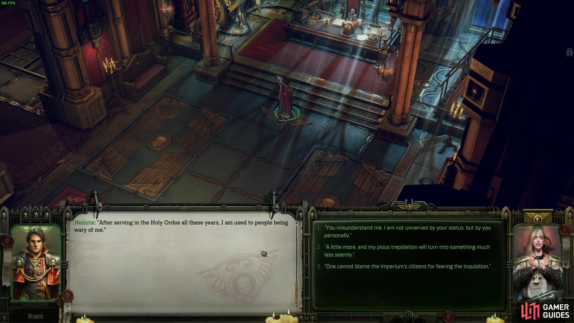After completing the Gleam of the Final Dawn, speak to Heinrix in your quarters, and then select option 1 when you reach these dialogue options to begin flirting with him.