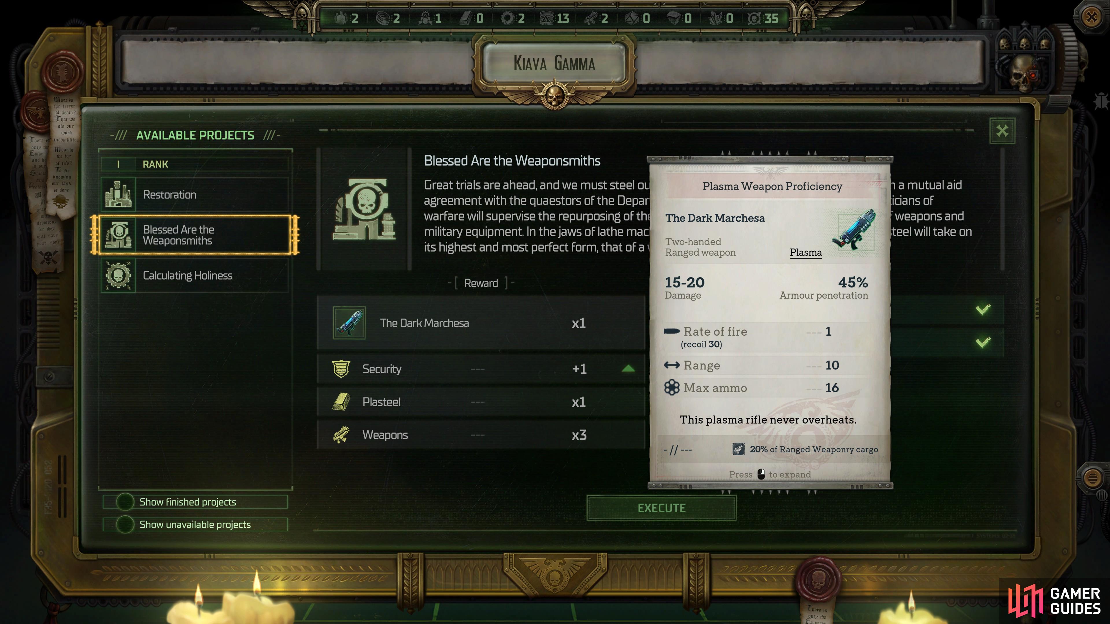 Complete the Blessed Are the Weaponsmiths project on Kiava Gamma to obtain The Dark Marchesa.