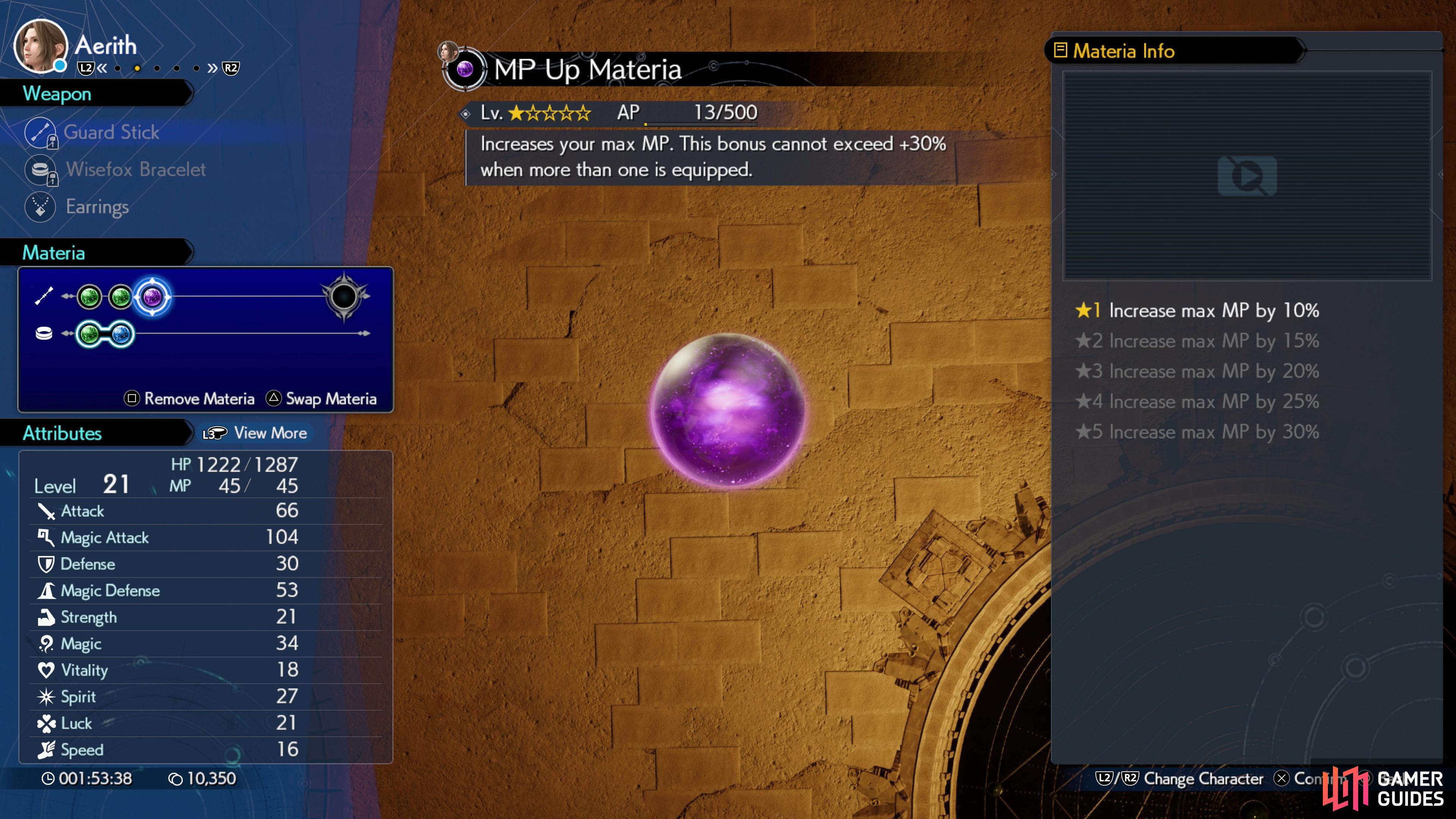 Complete materia (purple) is a loose collection of stat-buffing materia, companion automation materia, and materia that modifys core gameplay mechanics.