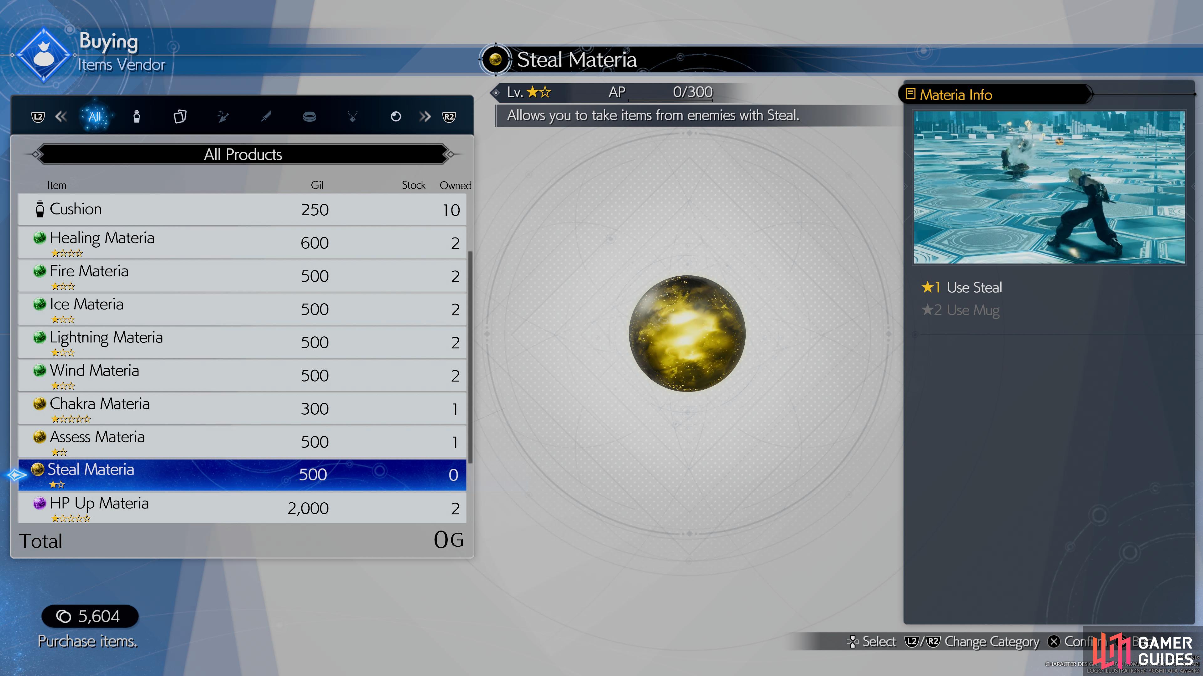Steal Materia can be purchased from Item Vendors or Vending Machines.