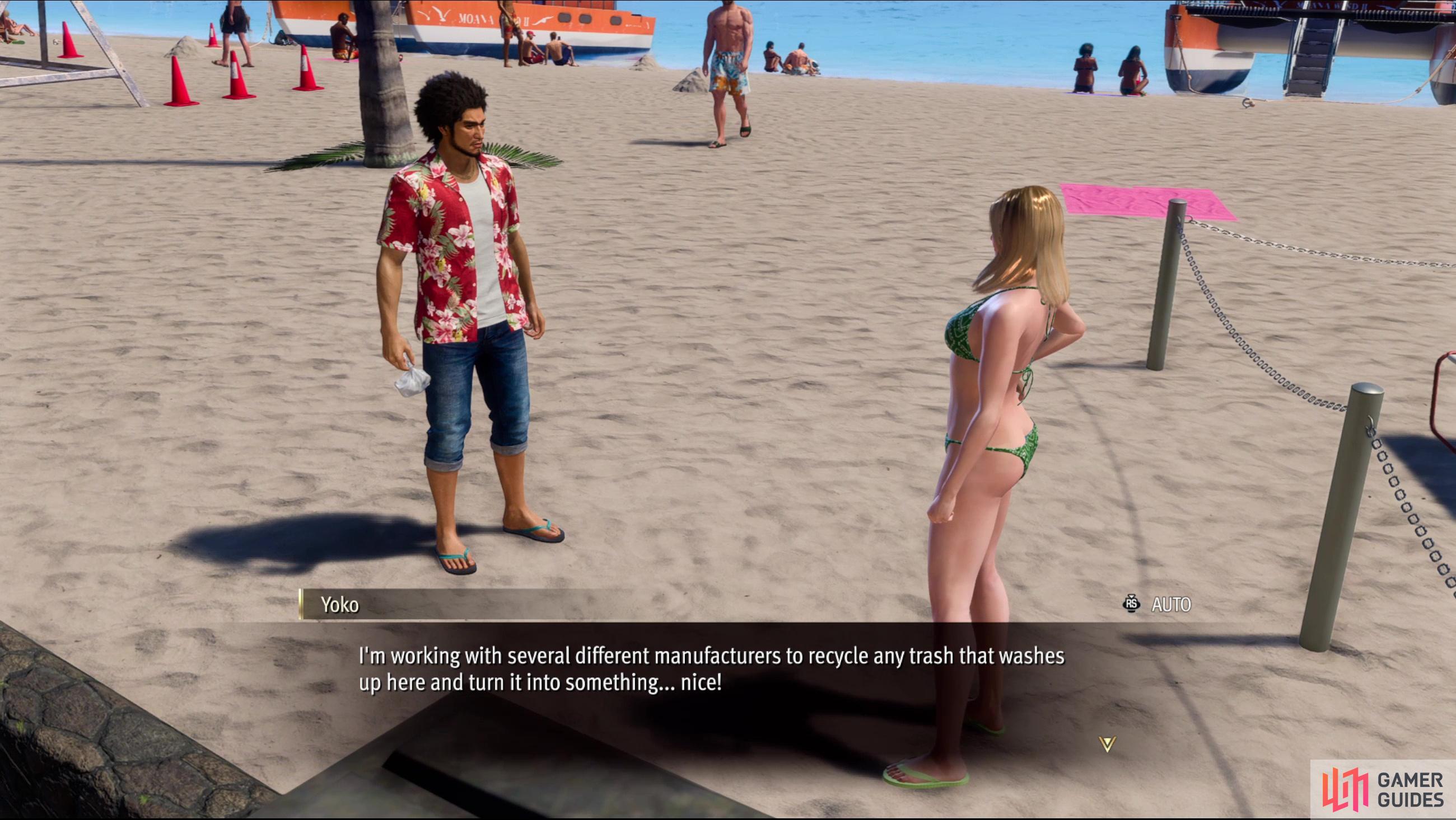 On the eastern end of Aloha Beach you’ll find a woman named Yoko, who has a trashy task for you.