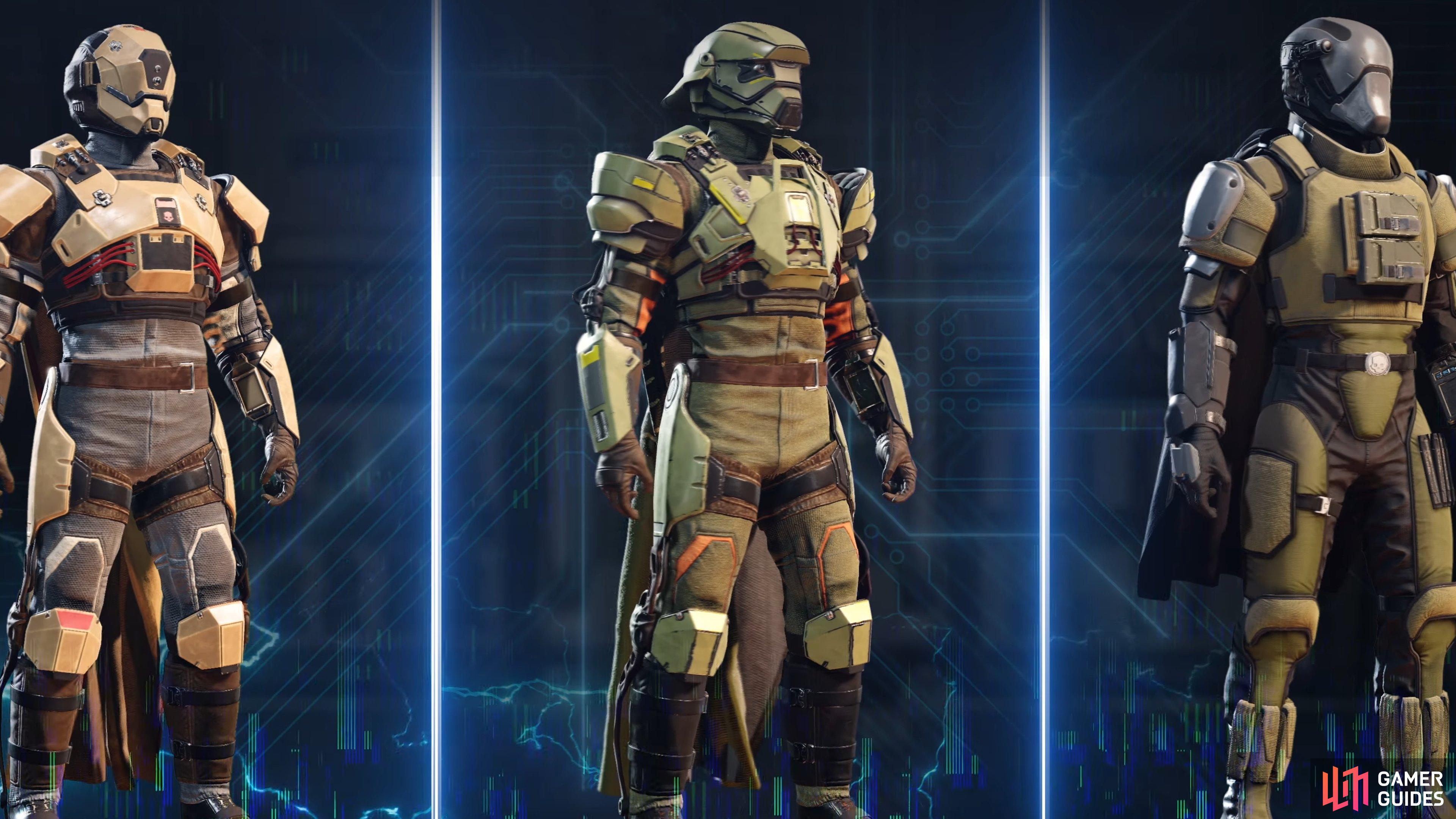 The EX-03, EX-16, and EX-00 are shown in the image and look rather unique compared to the other armor in the game right now. 