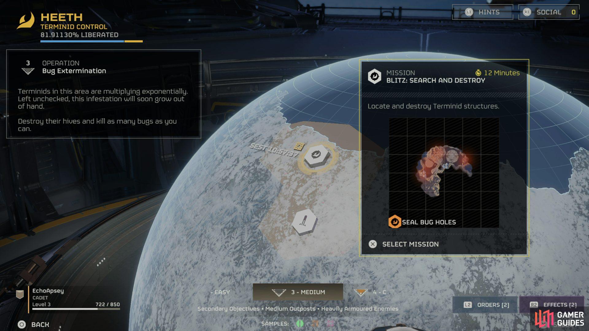 The mission screen offers about half-a-dozen different missions to take on at any one time.