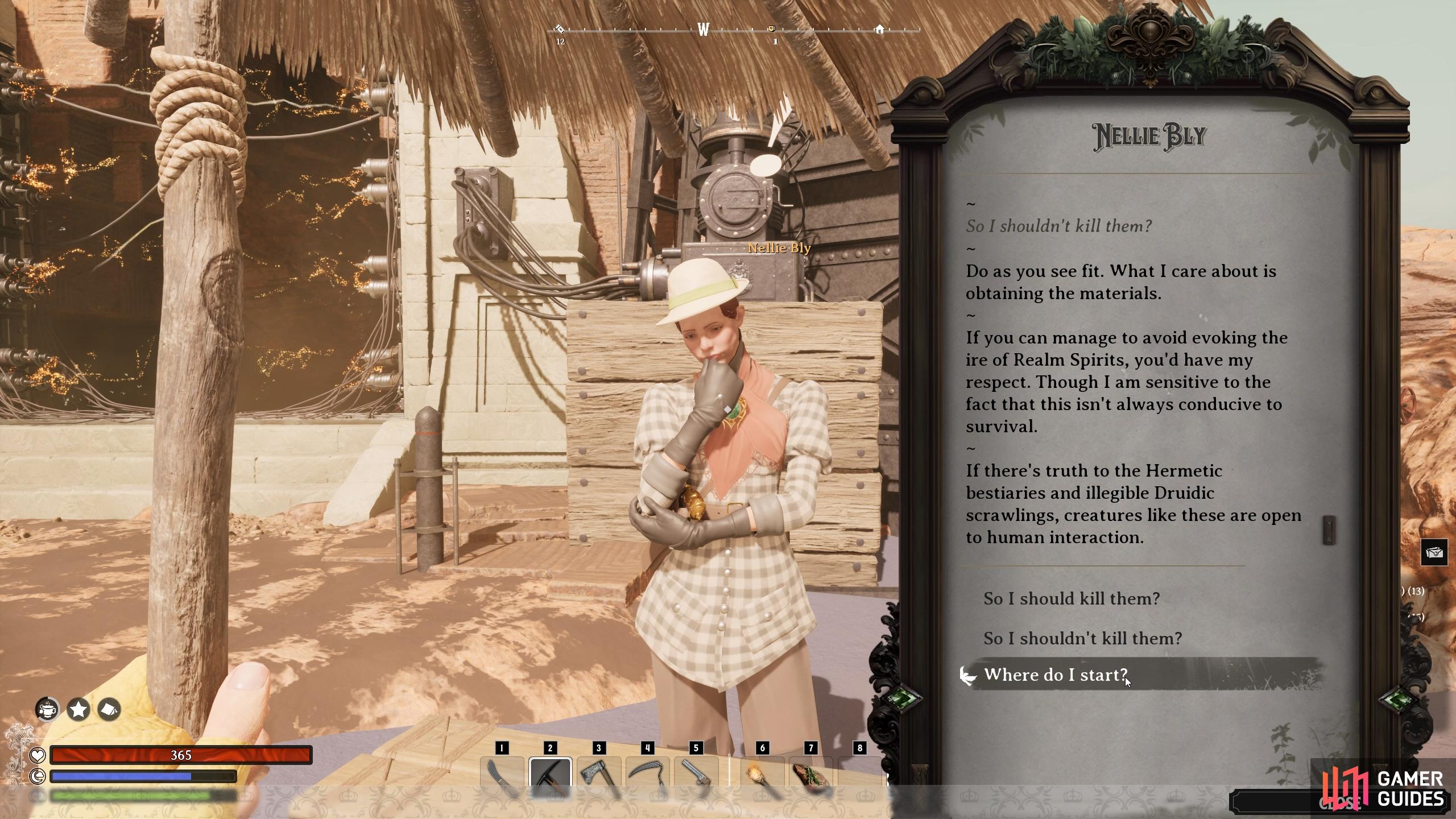 You can start The Sun Giant’s Prize by speaking to Nellie Bly in the Desert: Herbarium Realm.