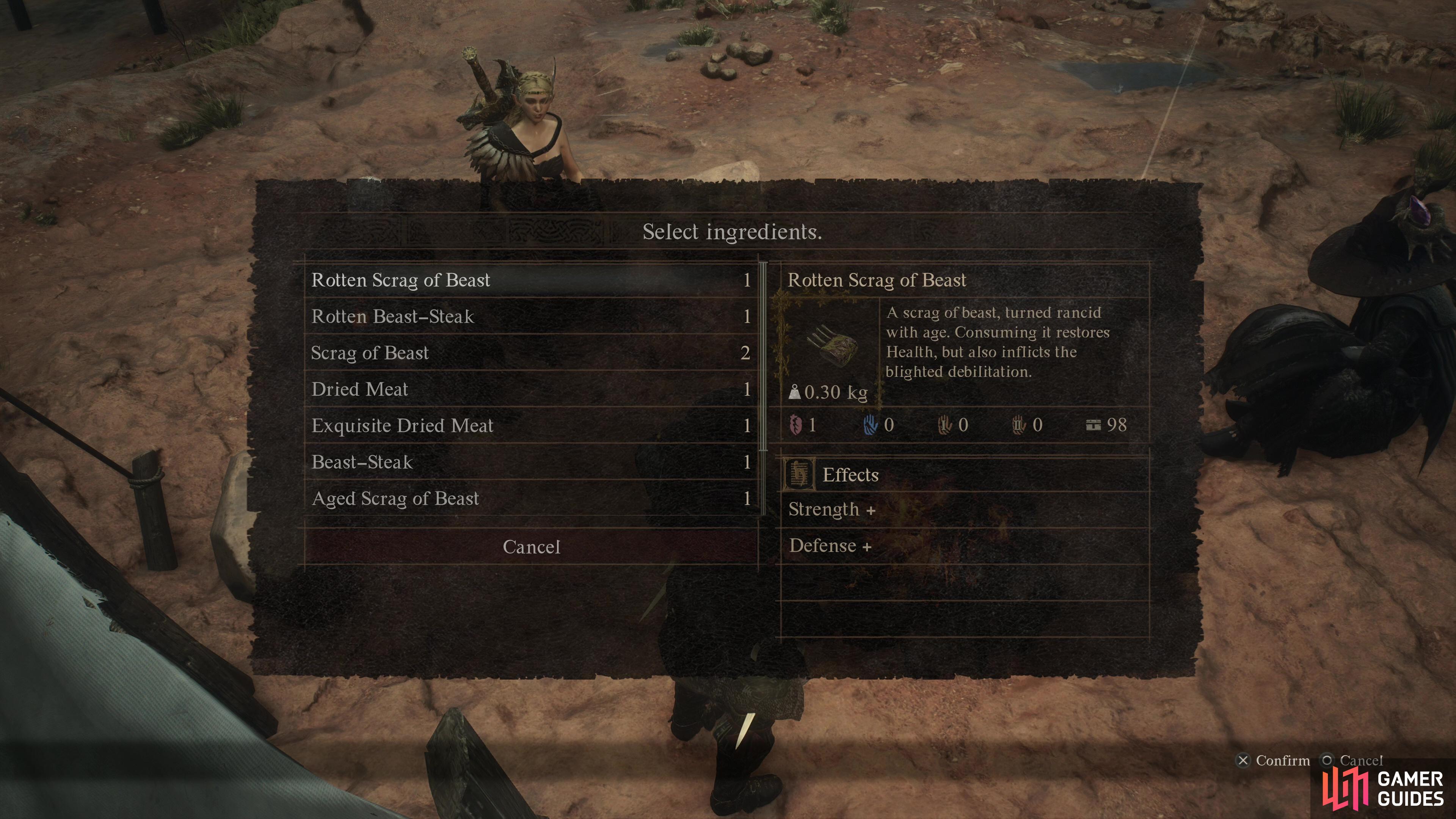 You can cook meat while camping, gaining various boons (as well as the Blighted debuff, if you consume rotten meat!)